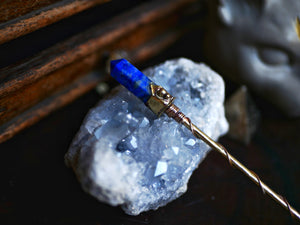 Baguette à cheveux Lapis Lazuli (fine) - Laiton & Bronze