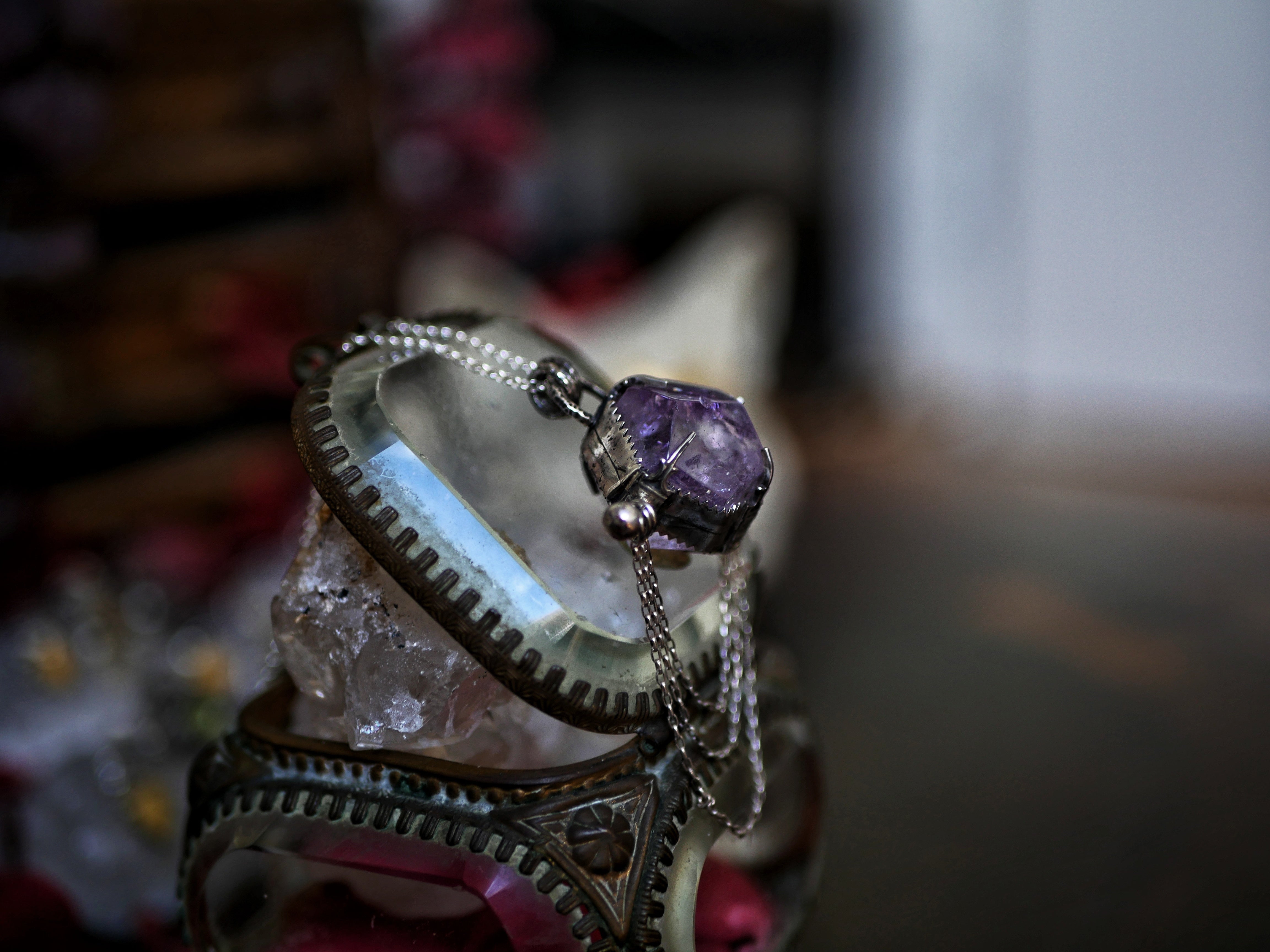 Pendentif Améthyste Sur Argent - Boutique Histoire De L'ambre Pendentif Améthyste Sur Argent - Boutique Histoire De L'ambre