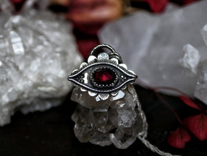 Amulette Oeil XI - Grenat rouge & Argent 925