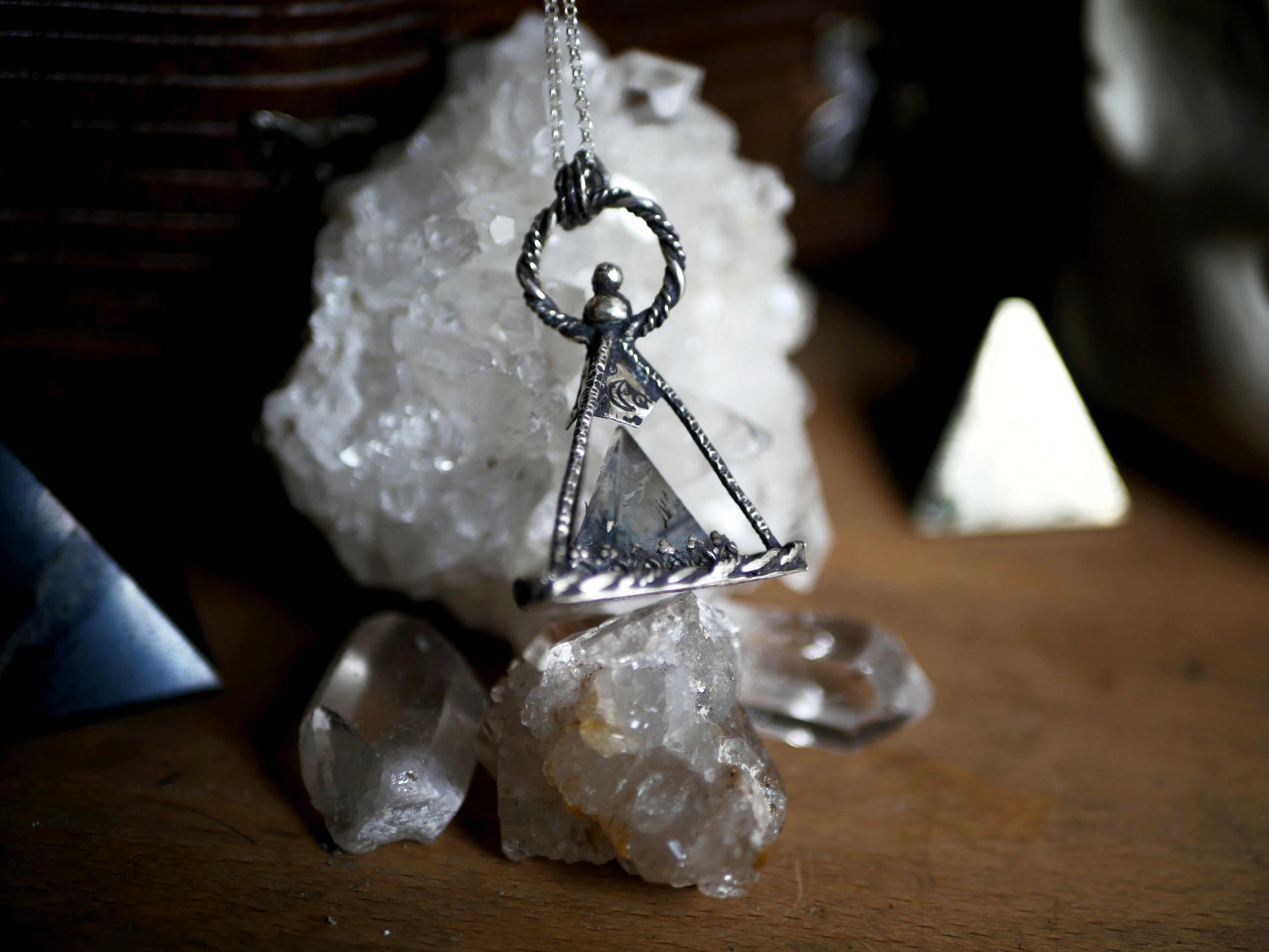 Collier Lanterne V - Cristal de roche Pyramide - Argent 925