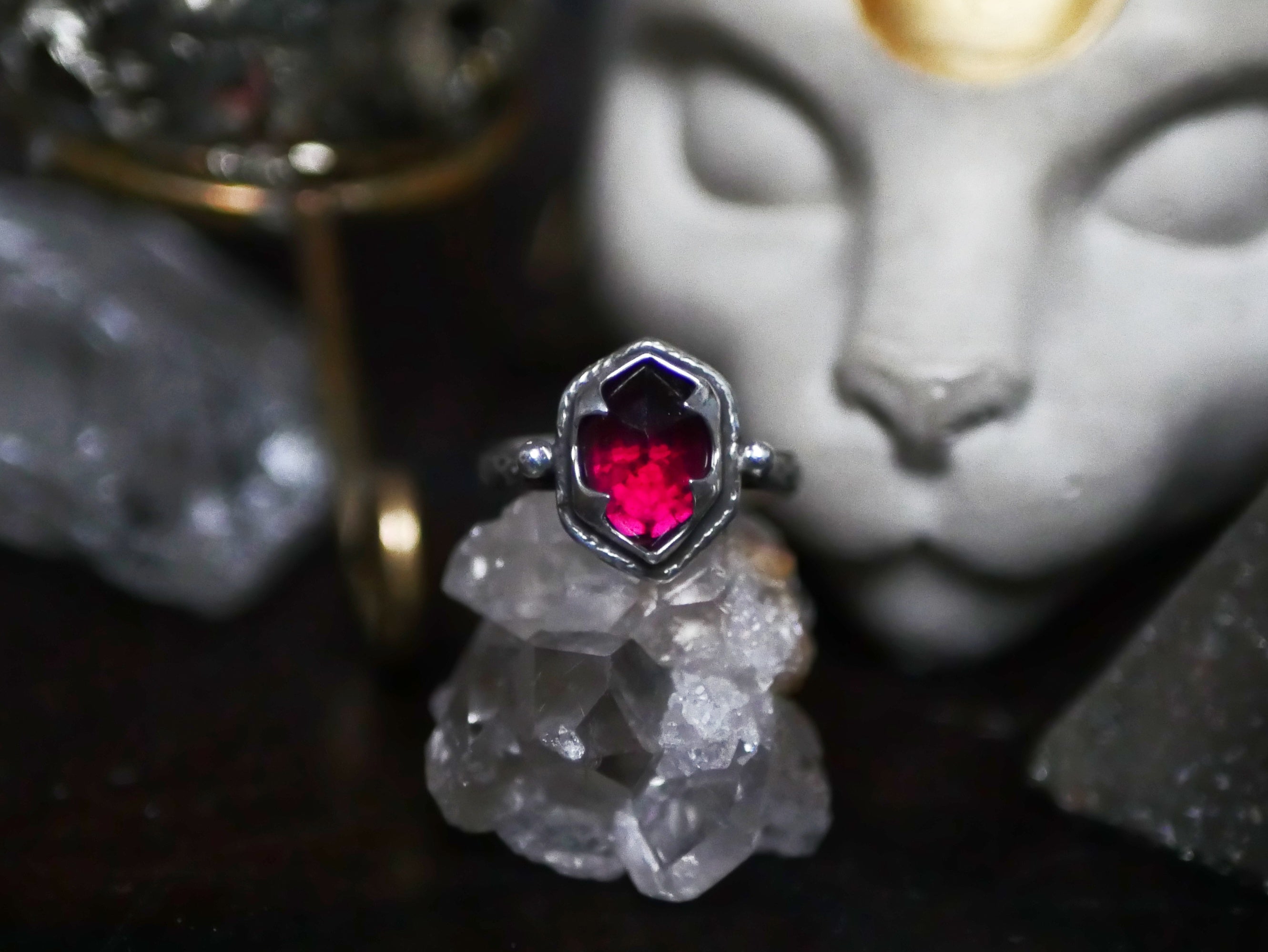 RÉSERVÉE CELINE - Bague réglable Grenat Rouge - Argent 925