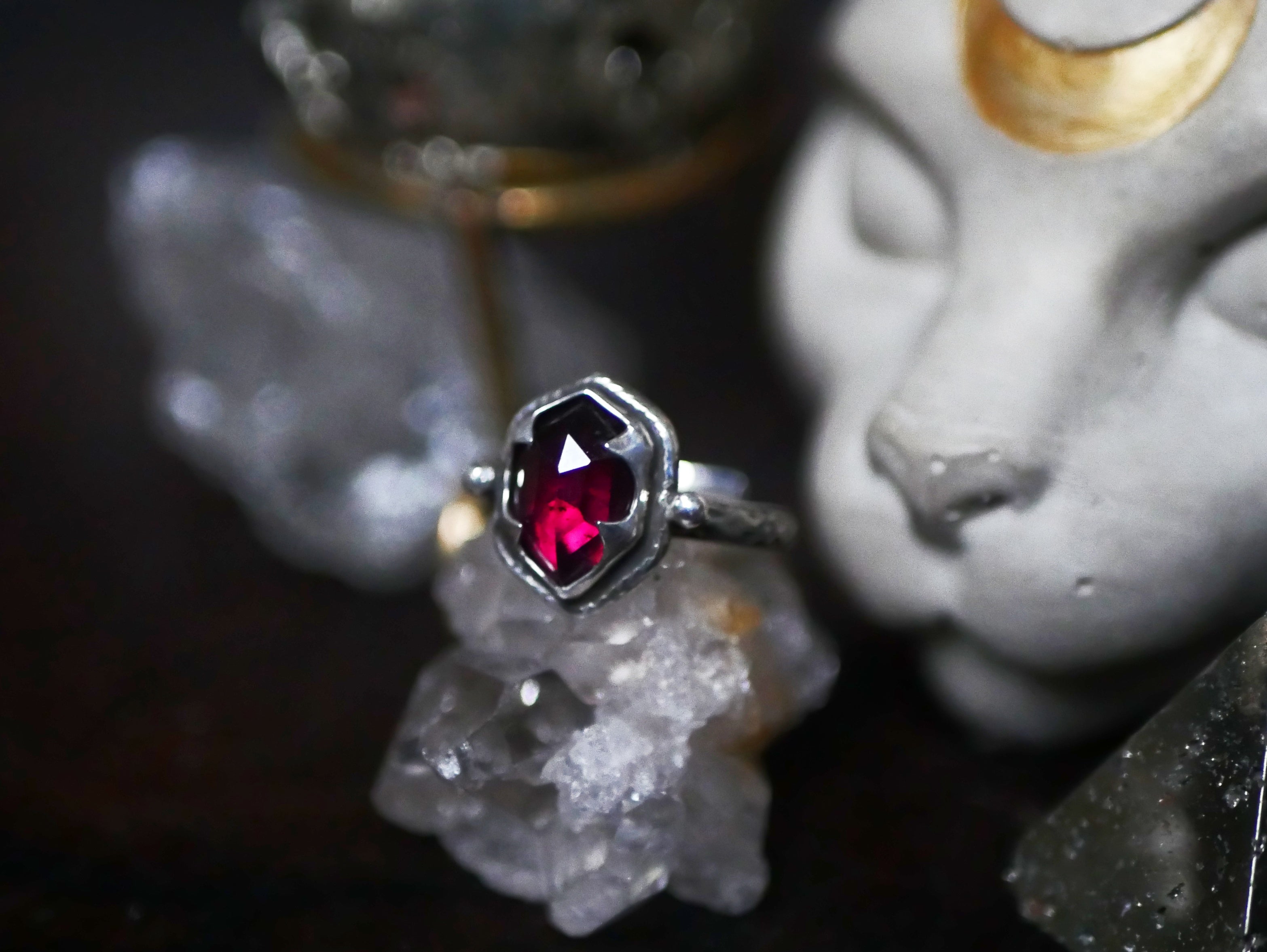 RÉSERVÉE CELINE - Bague réglable Grenat Rouge - Argent 925