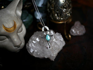 Réservé Valérie - Amulette Croix de Ankh - Amazonite & Cristal de roche - Argent 925