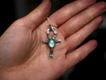 Charger l&#39;image dans la galerie, Réservé Valérie - Amulette Croix de Ankh - Amazonite &amp; Cristal de roche - Argent 925
