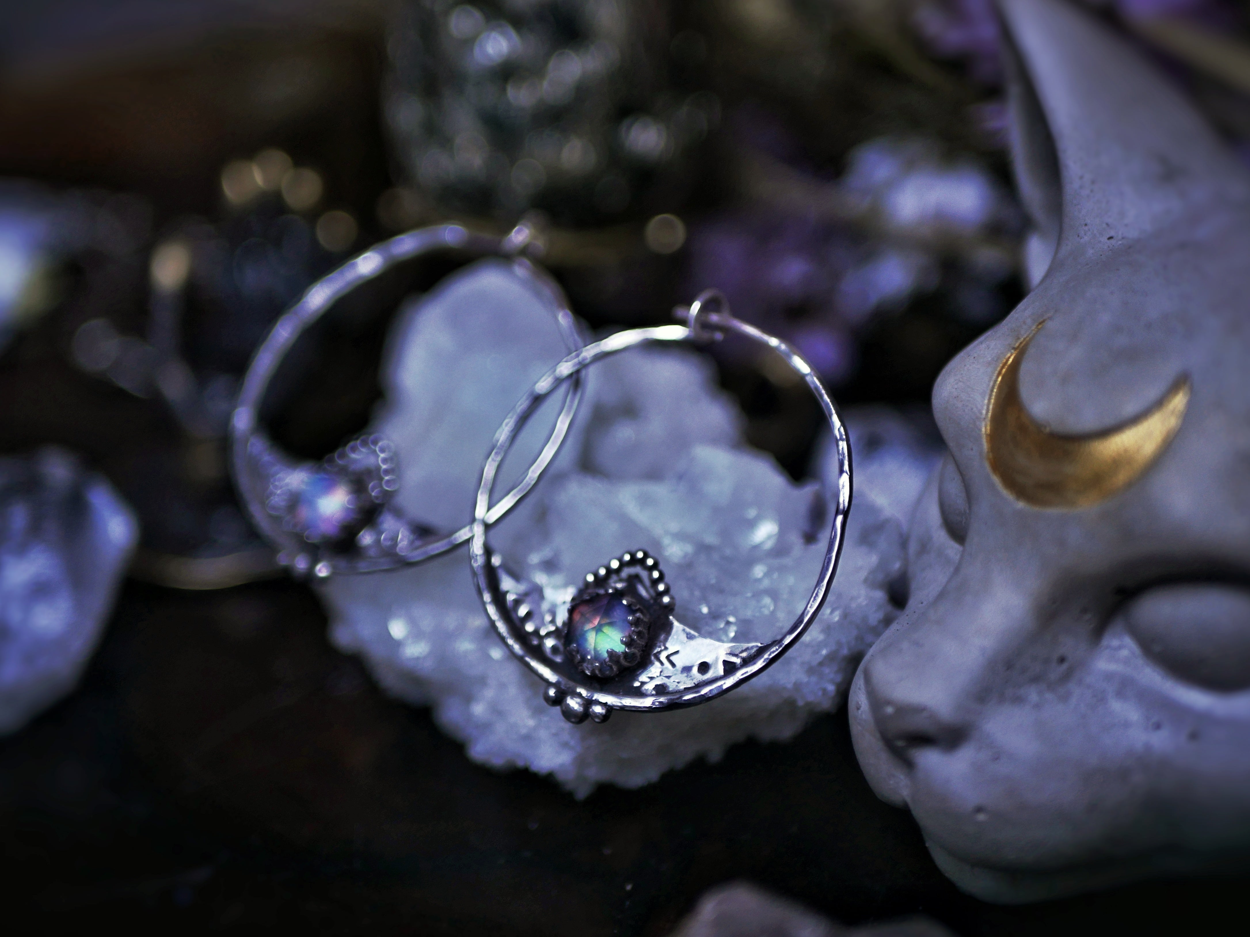 Créoles Opale Aurora & Cristal de roche  - Argent 925