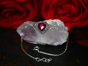 Bracelet Coeur de Grenat Rouge - Argent 925
