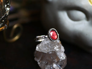 Bague fine réglable Grenat Rouge IX -  Argent 925