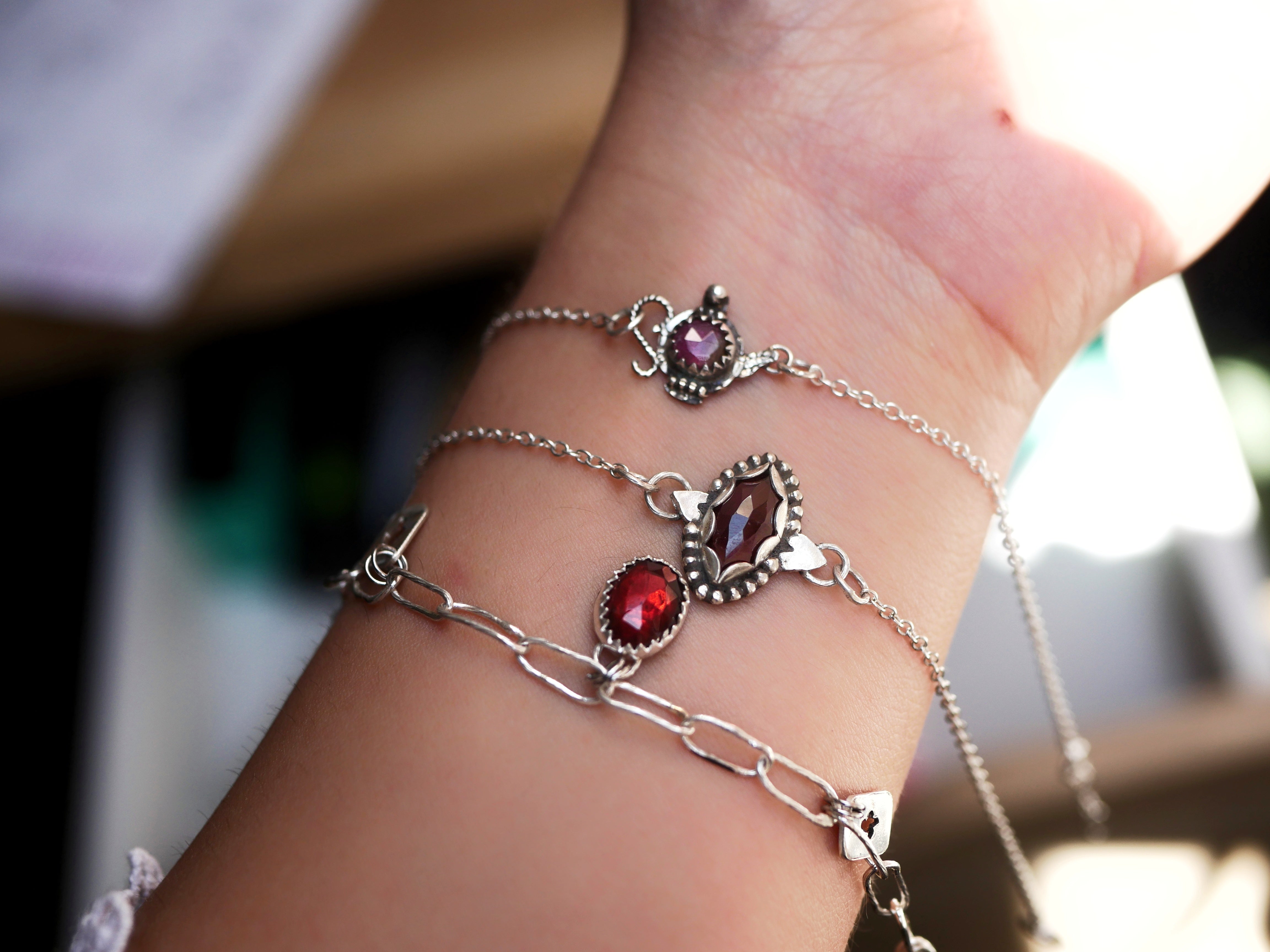 Bracelet "Wonderland" I - Grenat Rouge - Argent 925