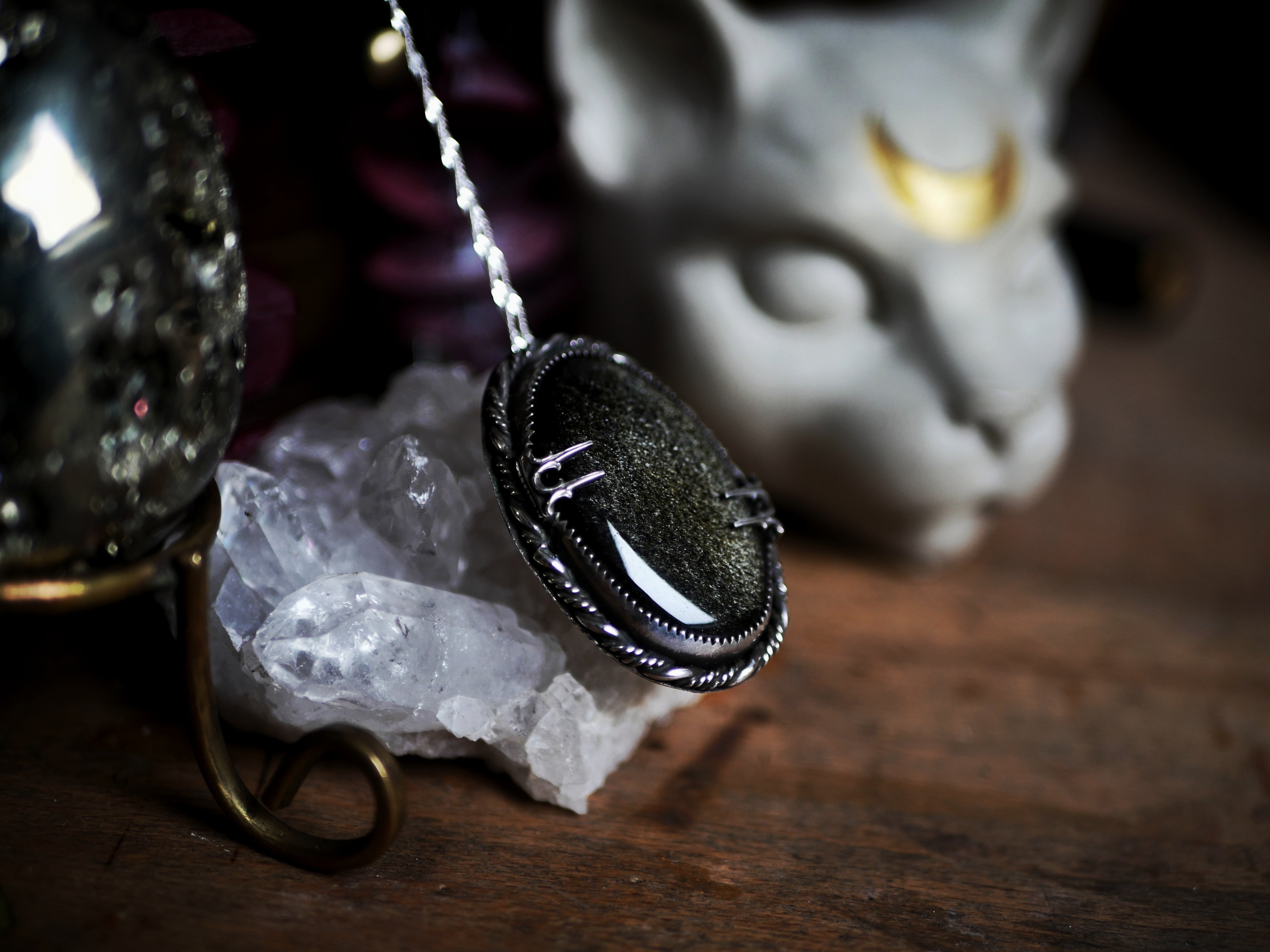 Talisman de Protection, Force & Ancrage - Obsidienne dorée - Argent 925