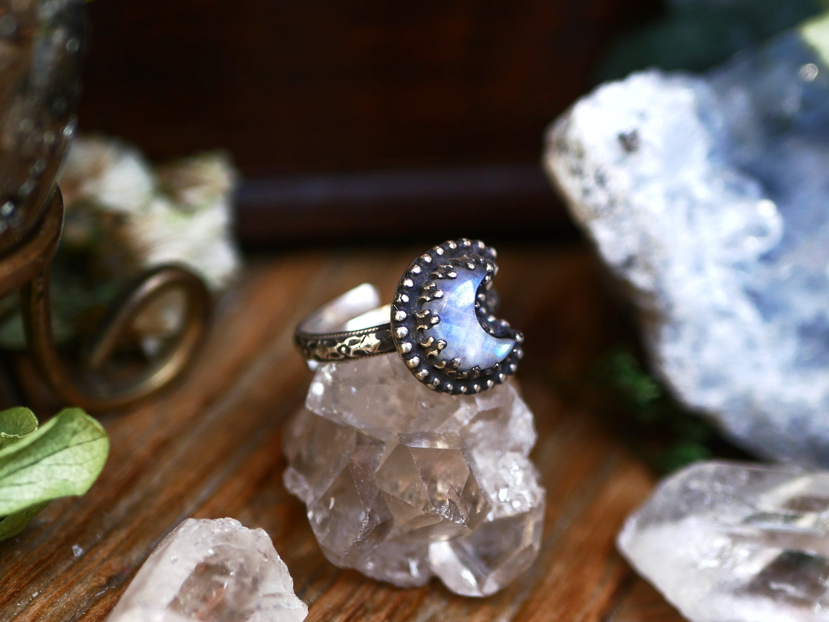 Bague Lune réglable - Pierre de Lune - Argent 925