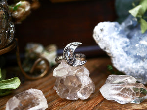 Bague Lune réglable - Diamant d'Herkimer - Argent 925