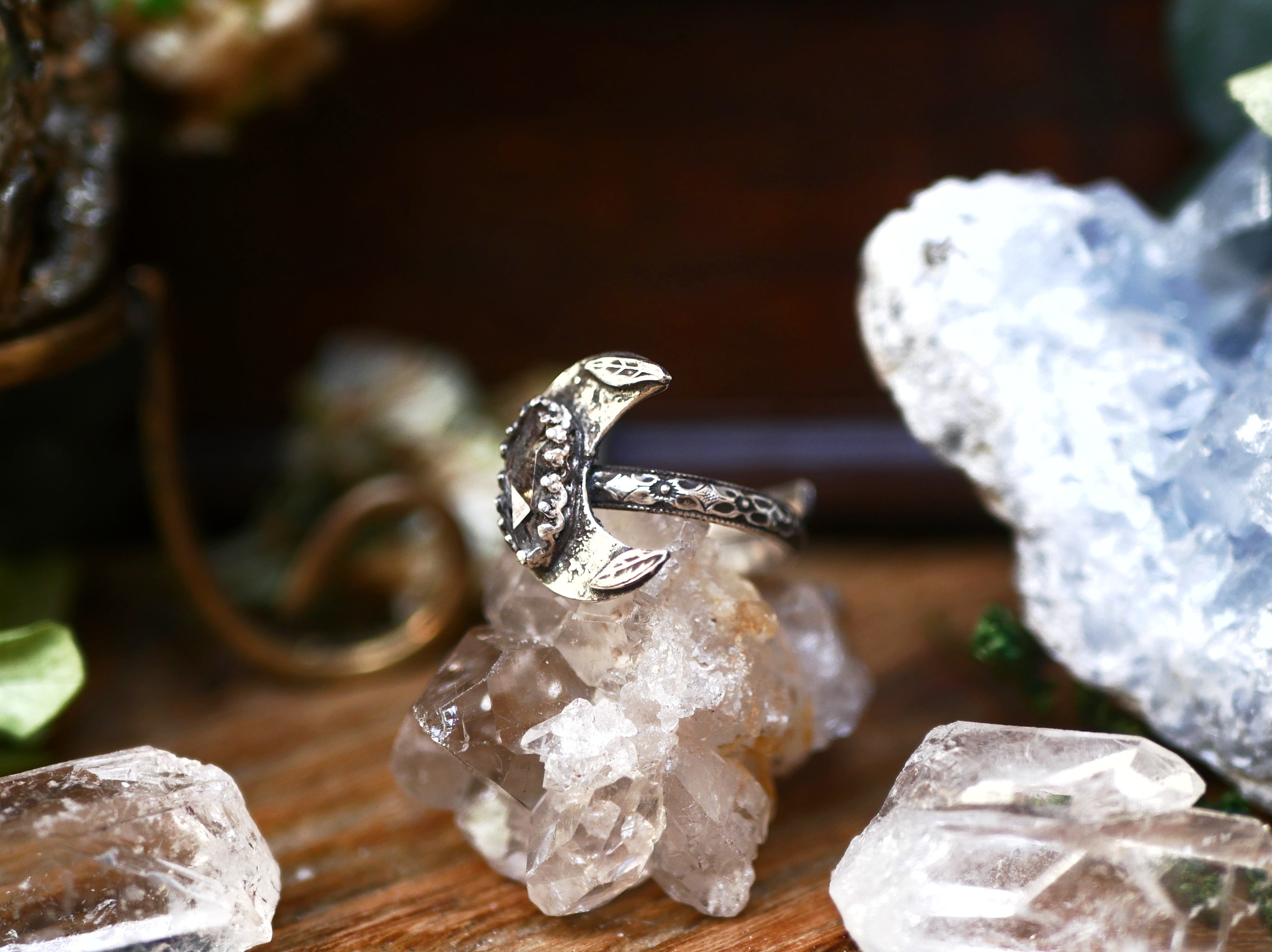 Bague Lune réglable - Diamant d'Herkimer - Argent 925