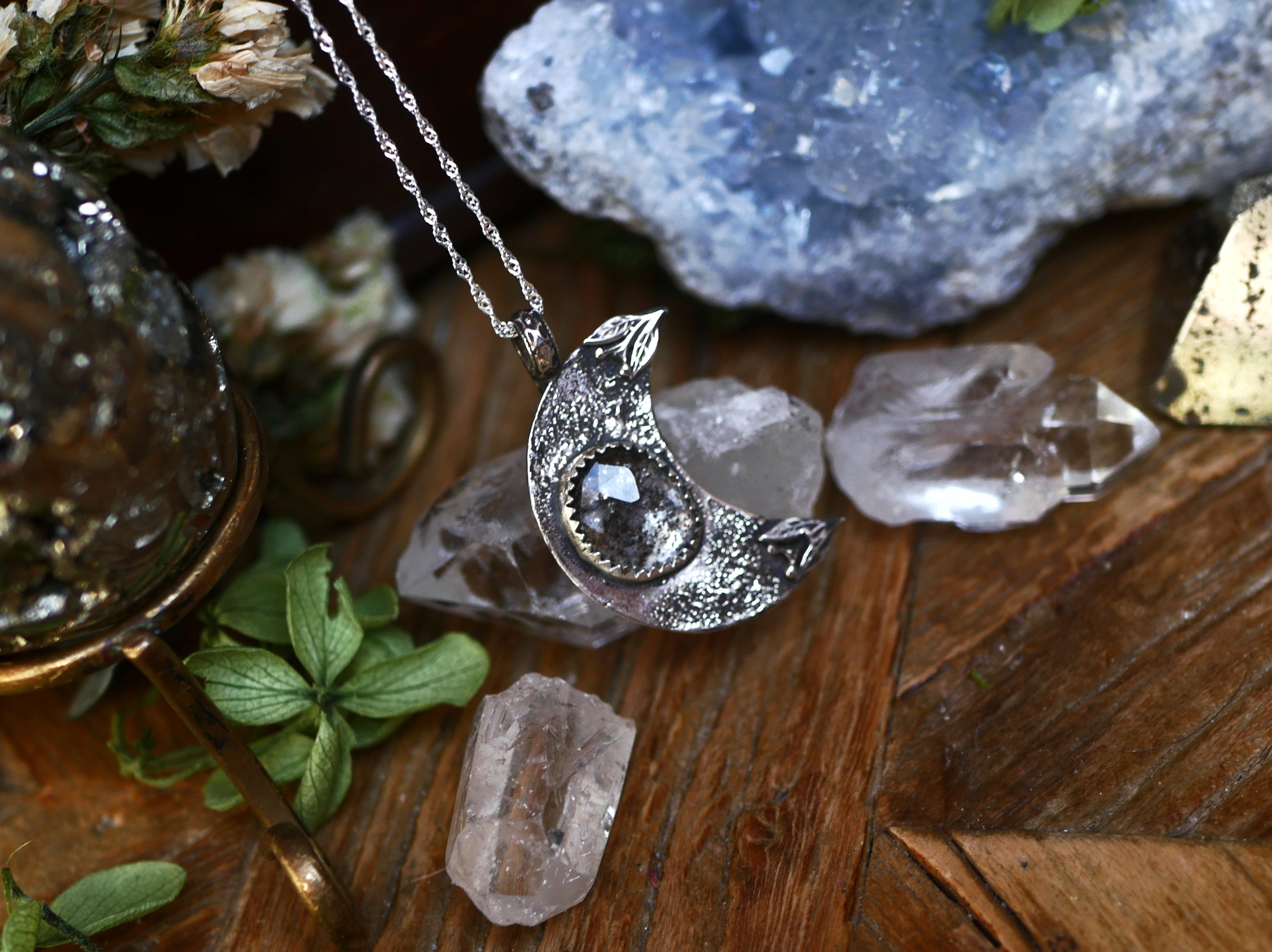 Collier Lune - Aigue marine mousse - Argent 925