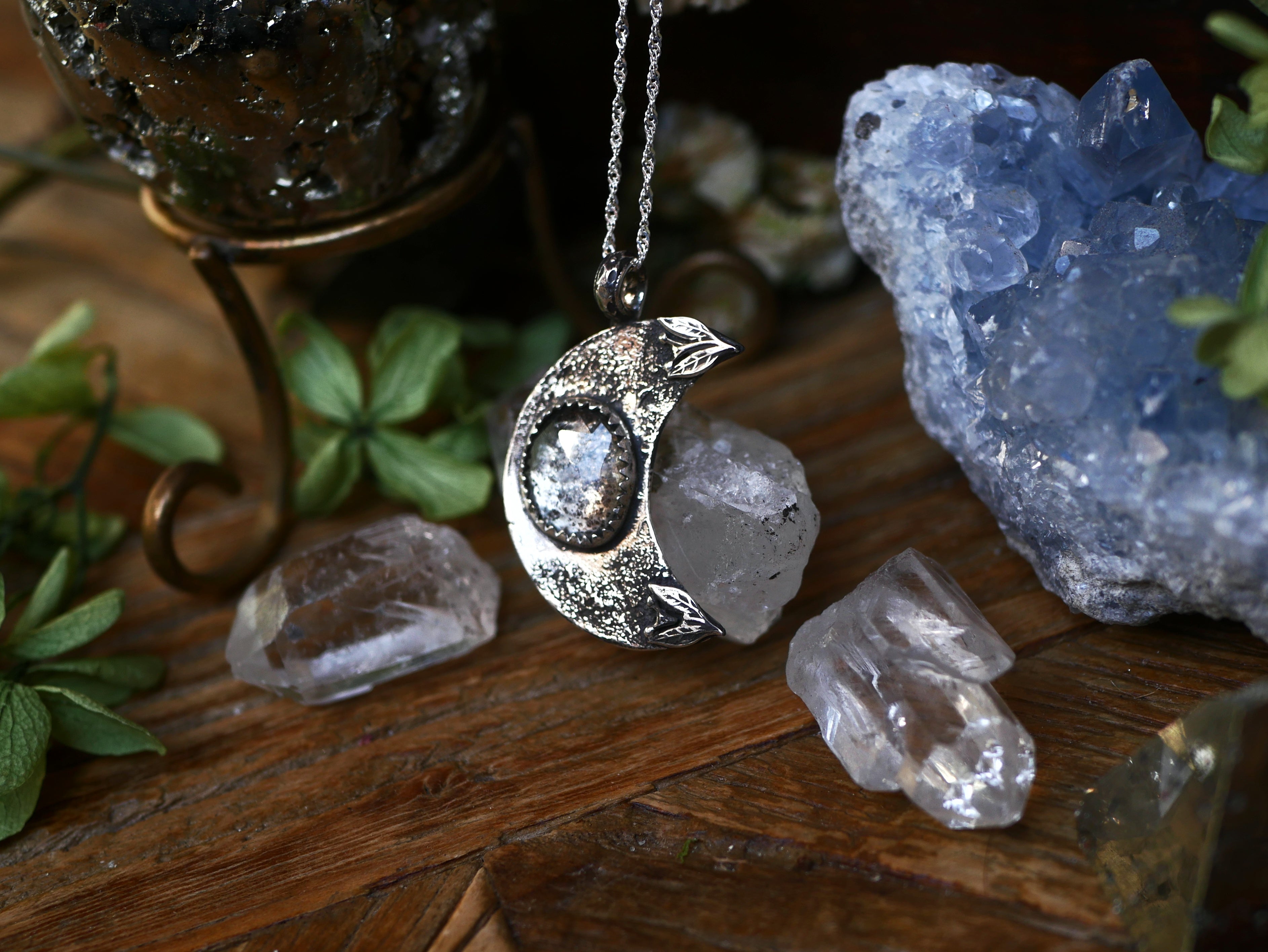 Collier Lune - Aigue marine mousse - Argent 925