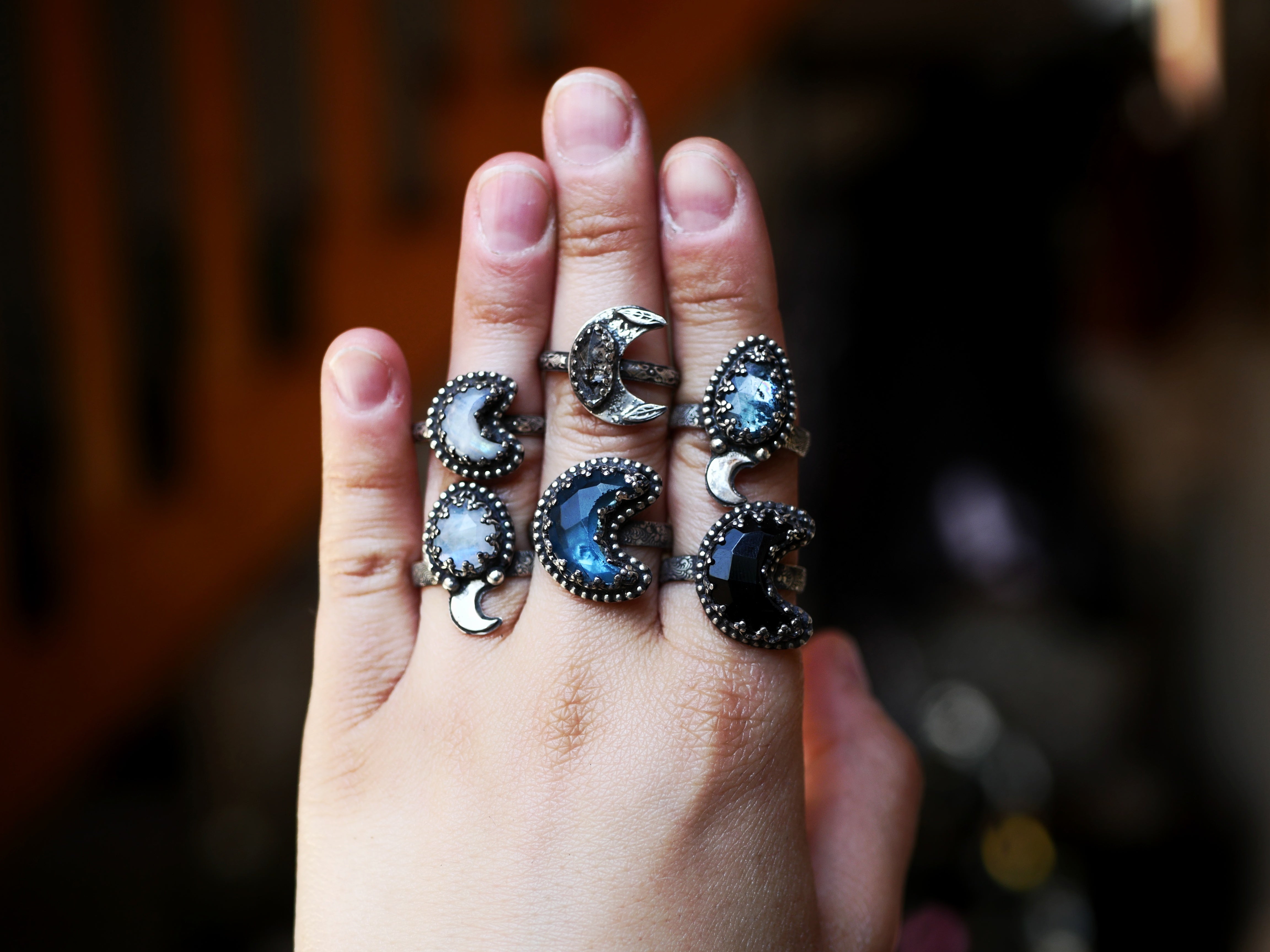 Bague Lune réglable - Diamant d'Herkimer - Argent 925