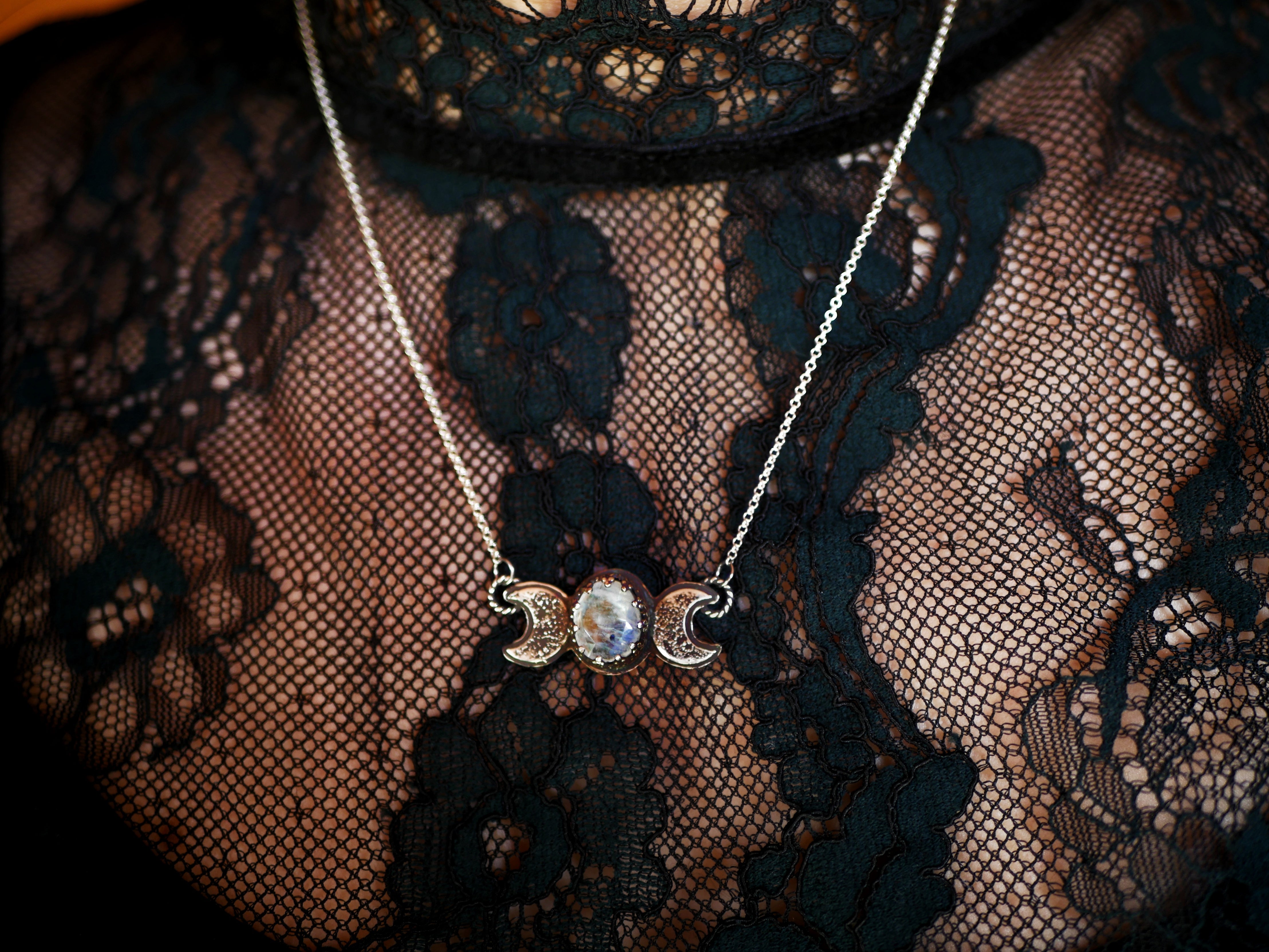 Collier Triple Lune - Pierre de Lune - Argent 925