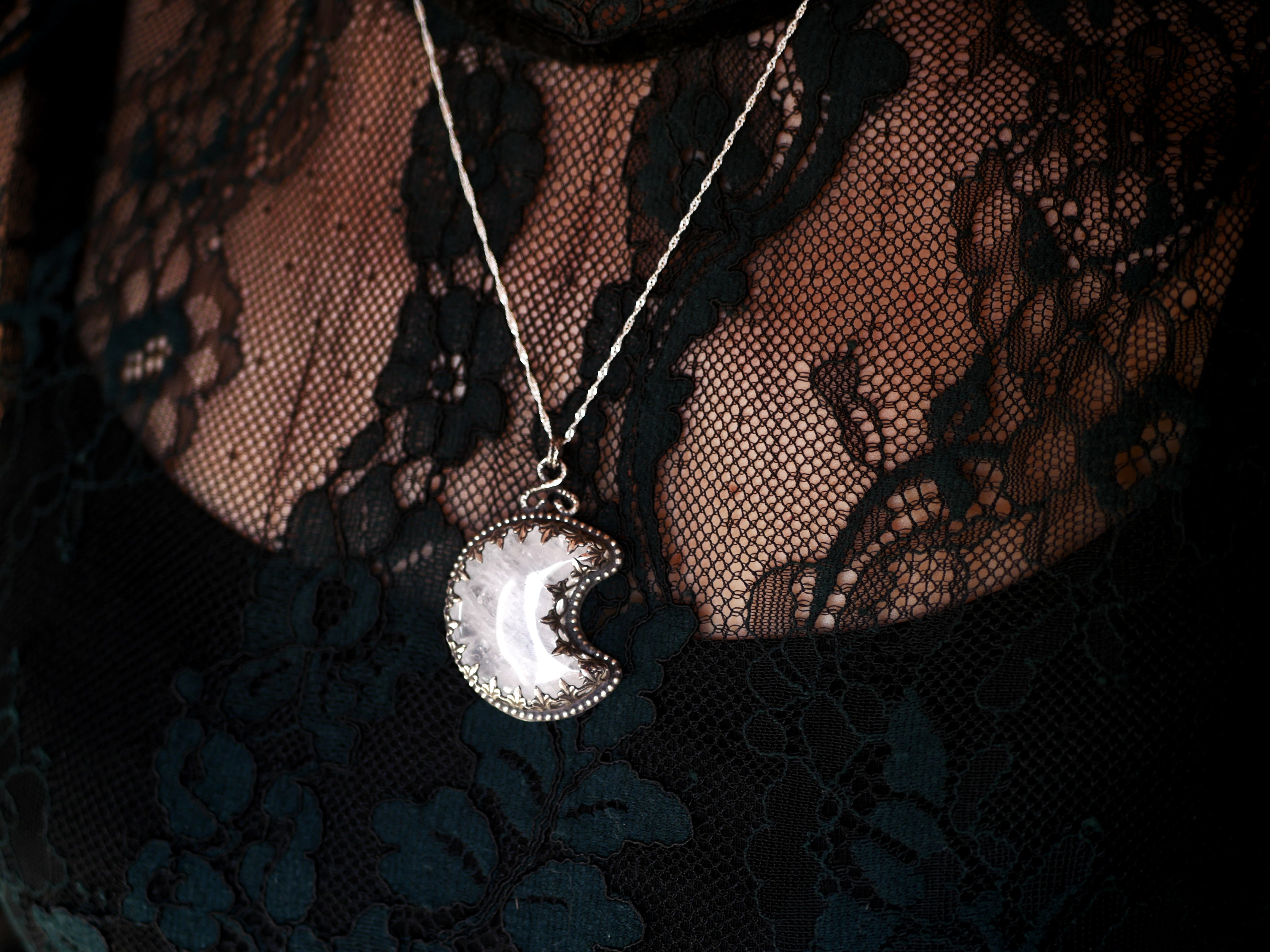 Collier Lune - Cristal de Roche - Argent 925