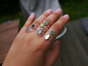 Bague fine réglable Emeraude - Argent 925