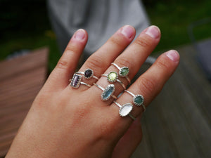Bague fine réglable Emeraude - Argent 925