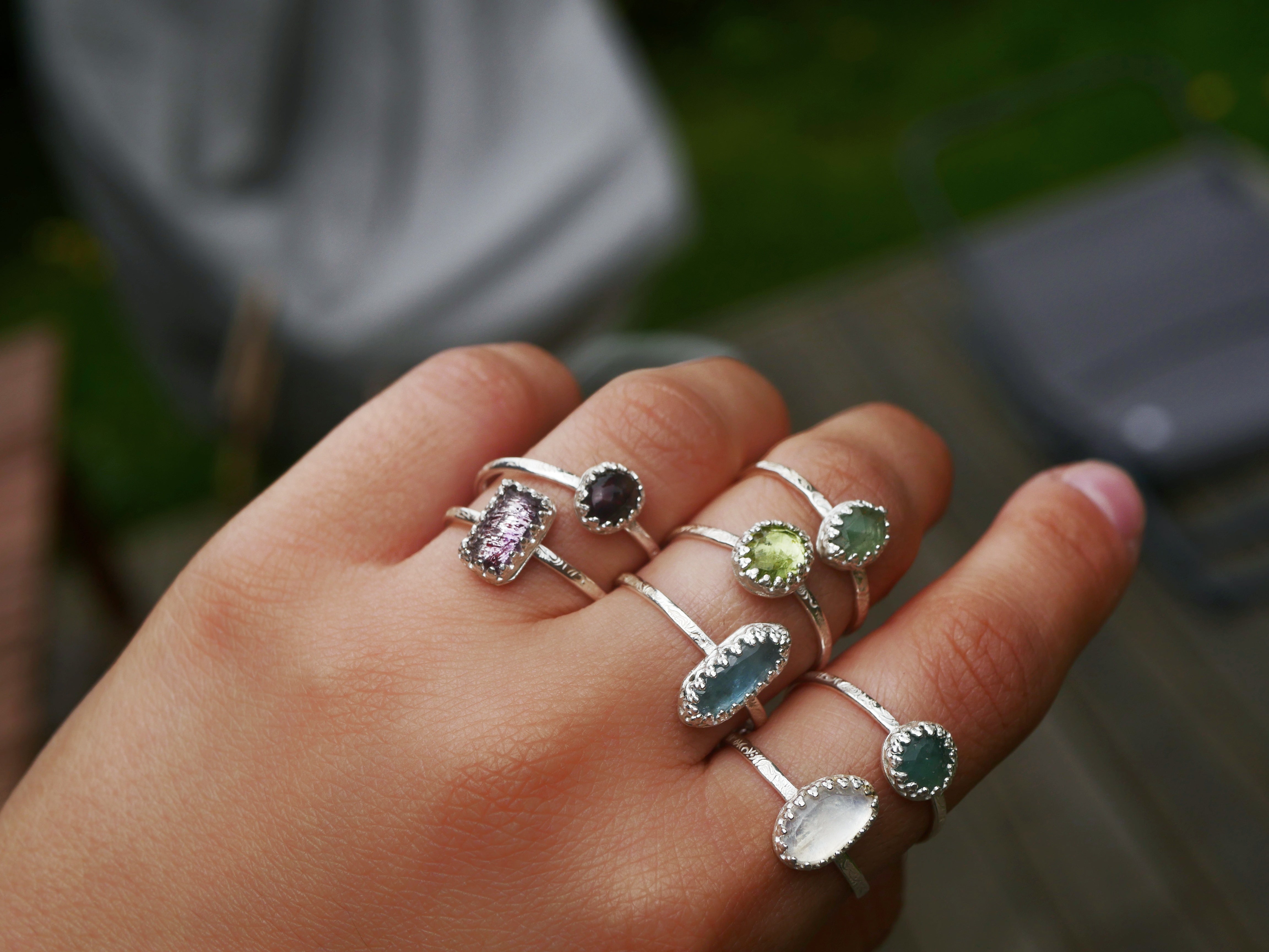 Bague fine réglable Emeraude - Argent 925