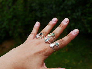 Bague fine réglable Emeraude - Argent 925