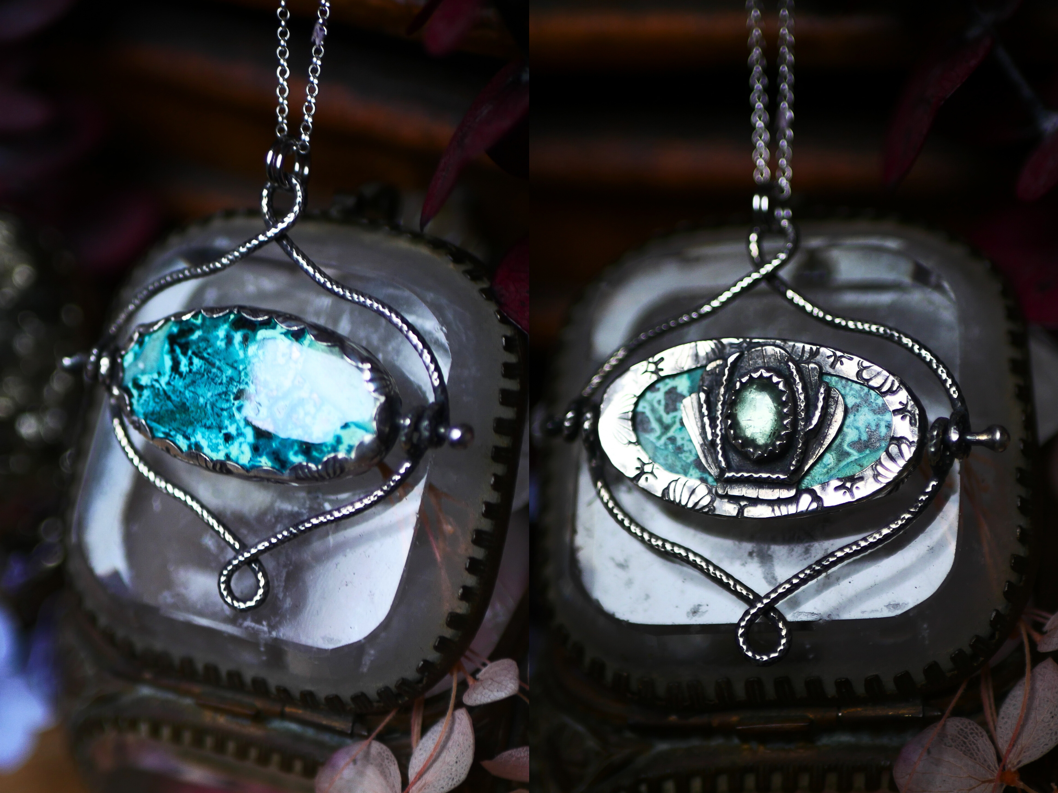 Talisman réversible - Shattuckite & Kyanite - Argent 925