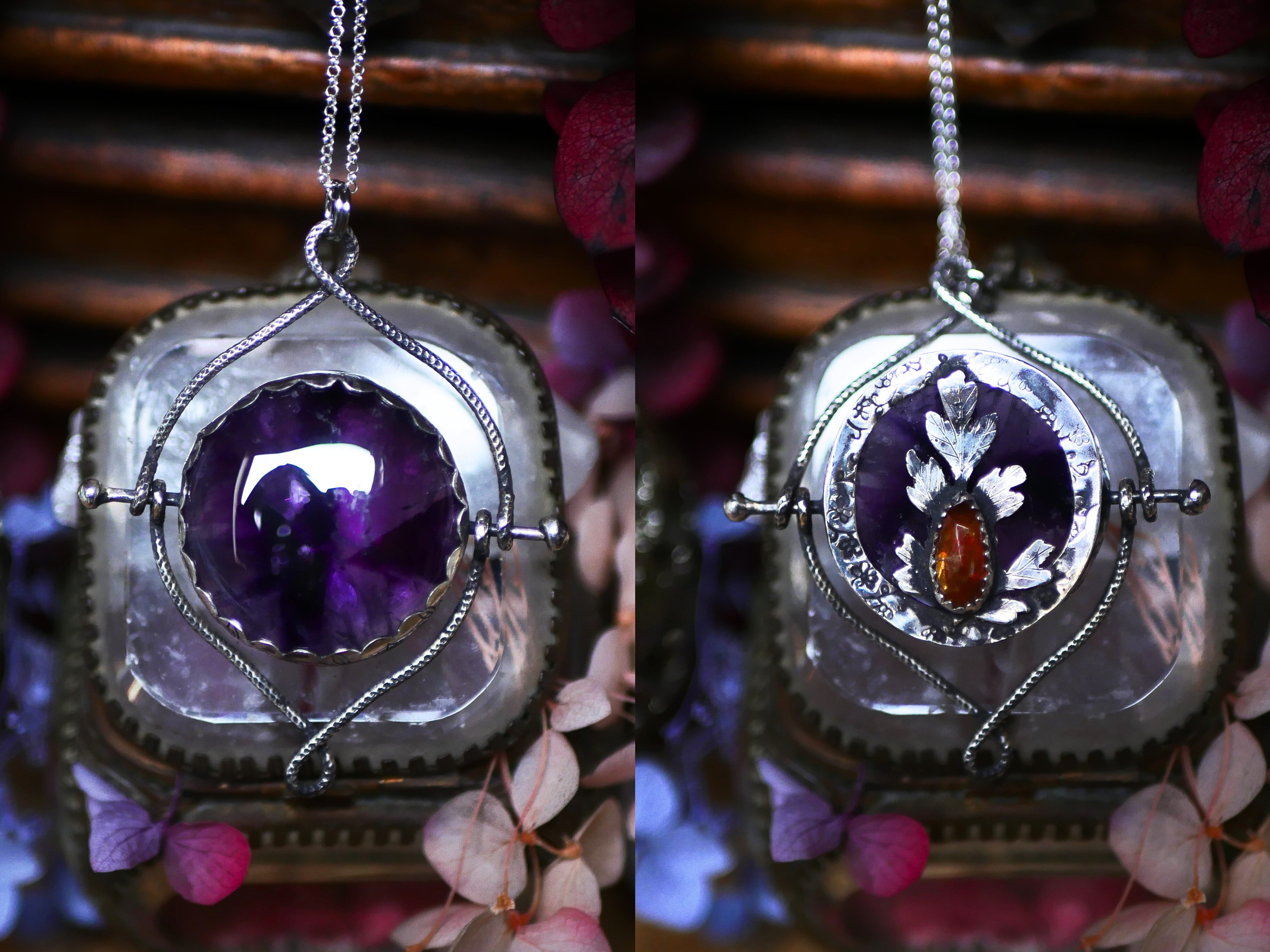 Talisman réversible - Améthyste trapiche & Kyanite orange - Argent 925