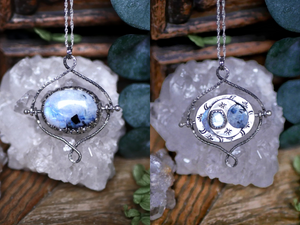Talisman réversible - Pierre de Lune & Topaze bleue - Argent 925