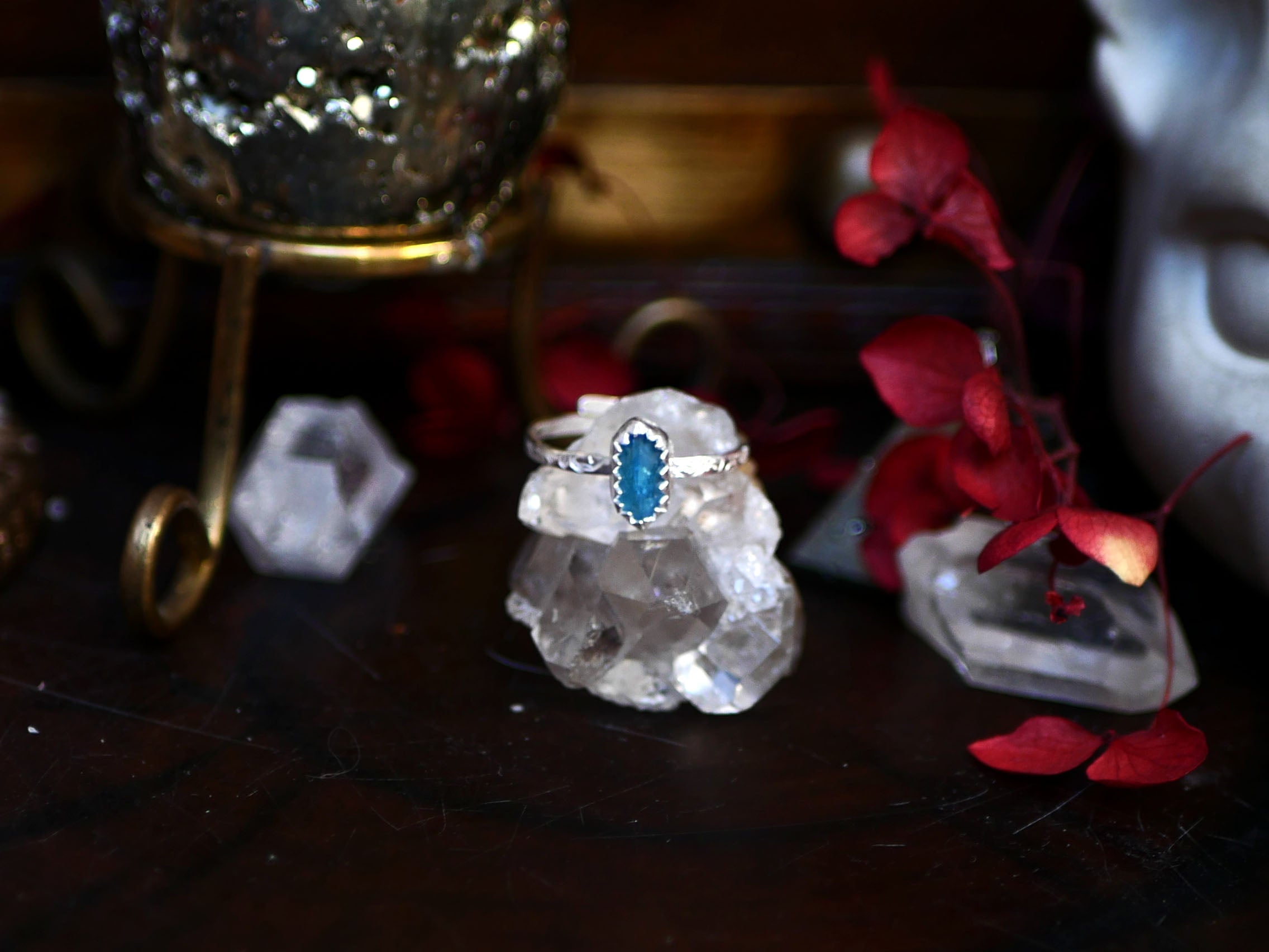 Bague fine réglable Apatite III - Argent 925