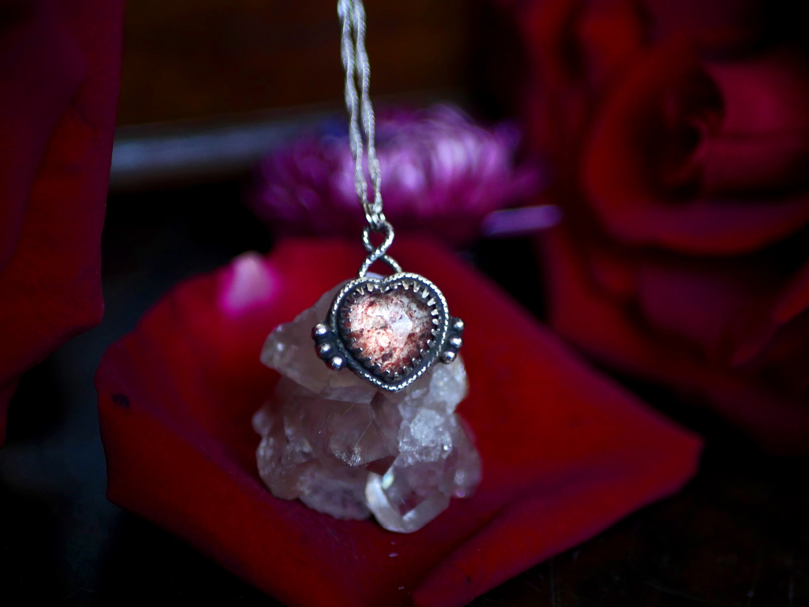 Collier Coeur de Quartz Fraise I - Argent 925