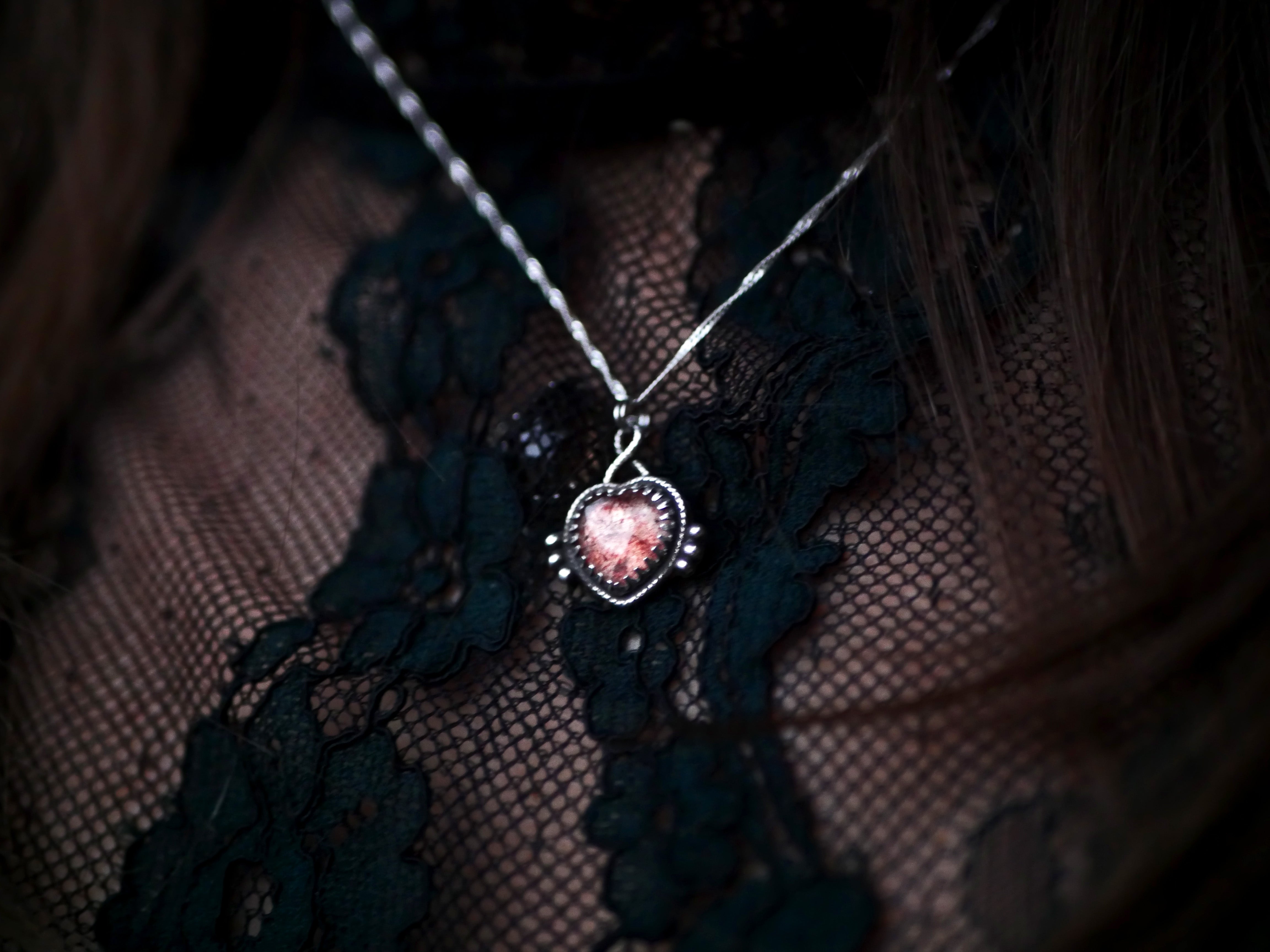 Collier Coeur de Quartz Fraise I - Argent 925