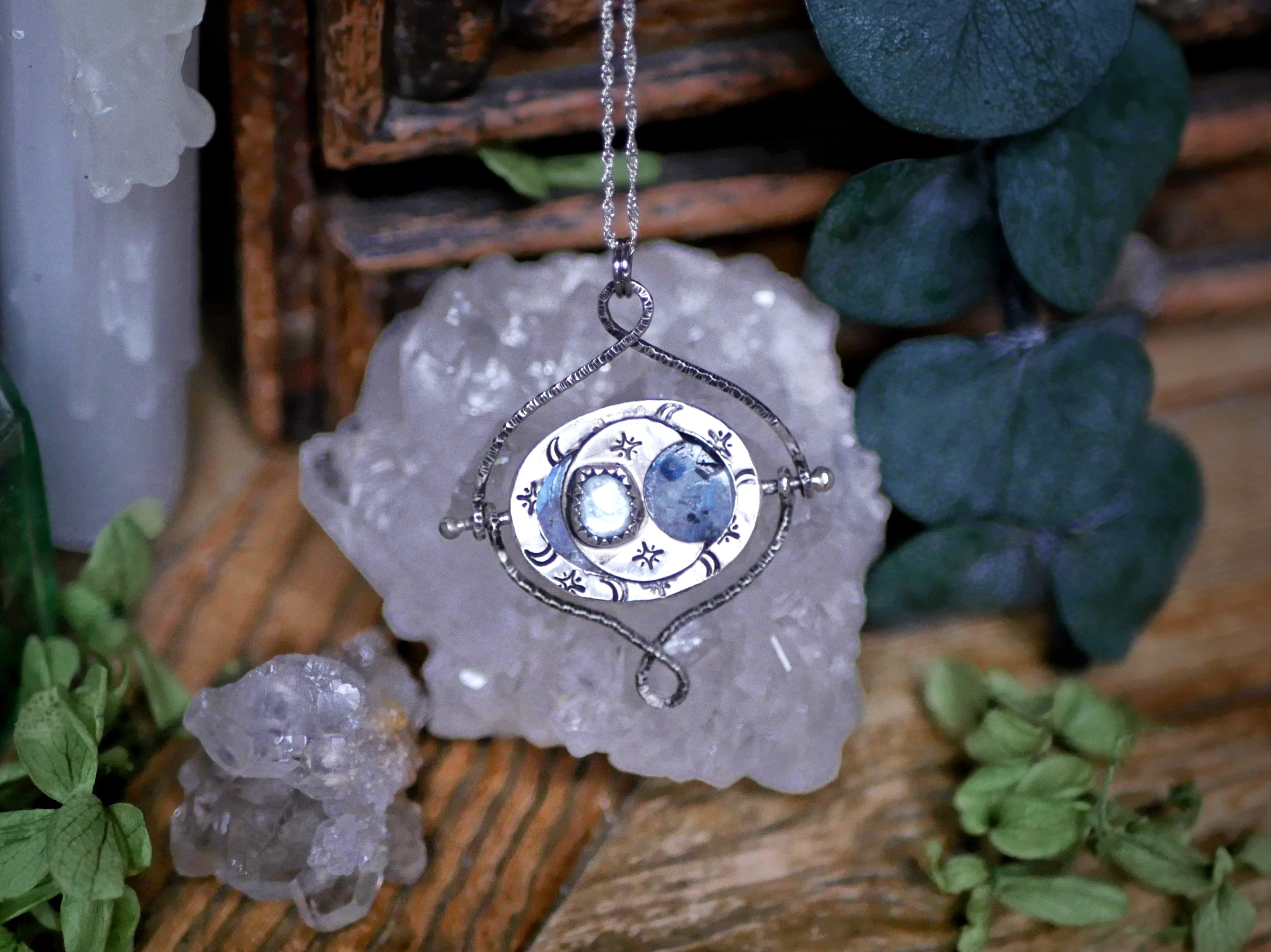 Talisman réversible - Pierre de Lune & Topaze bleue - Argent 925