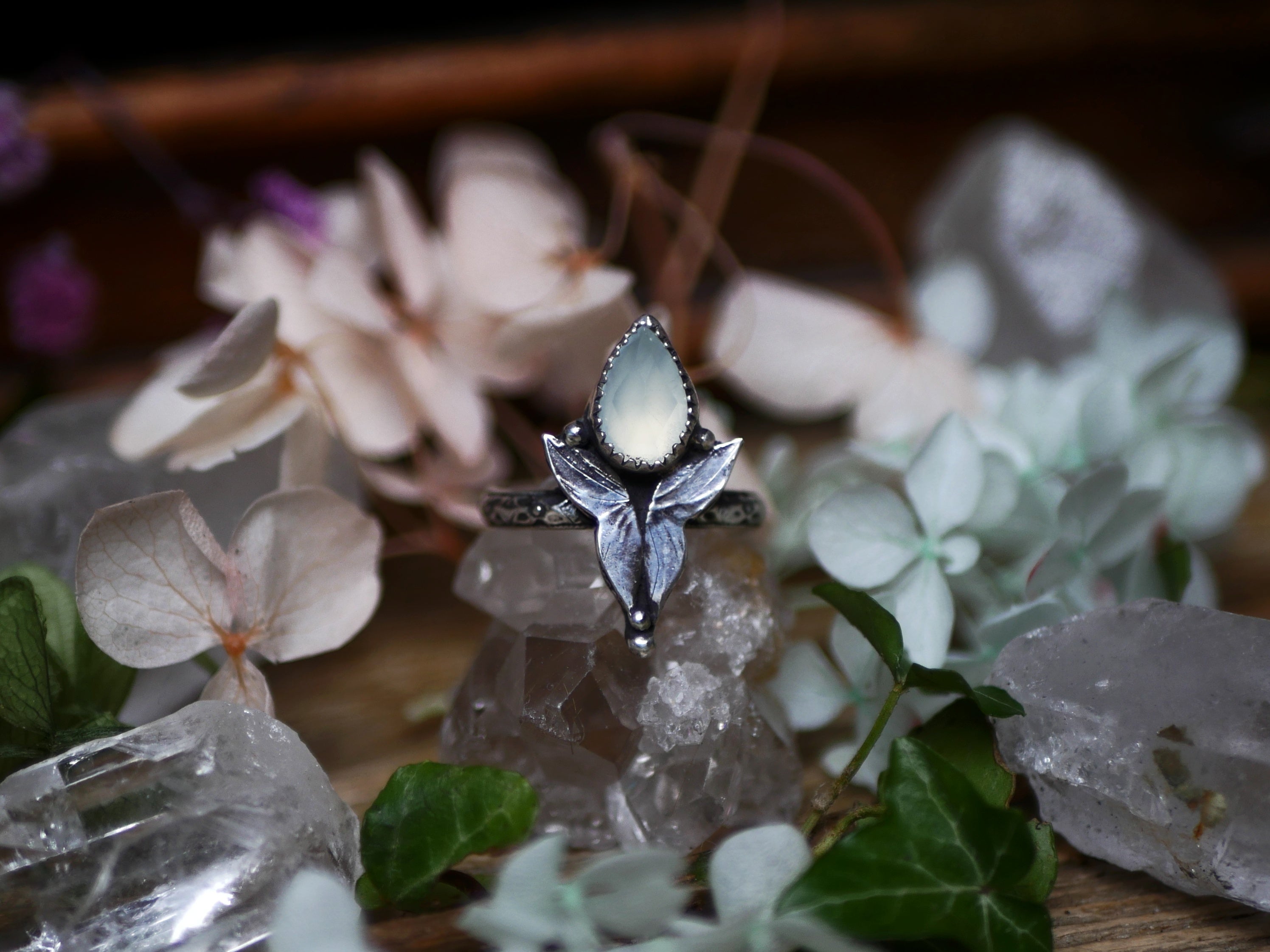 Bague réglable Métamorphoses - Calcédoine Aqua - Argent 925