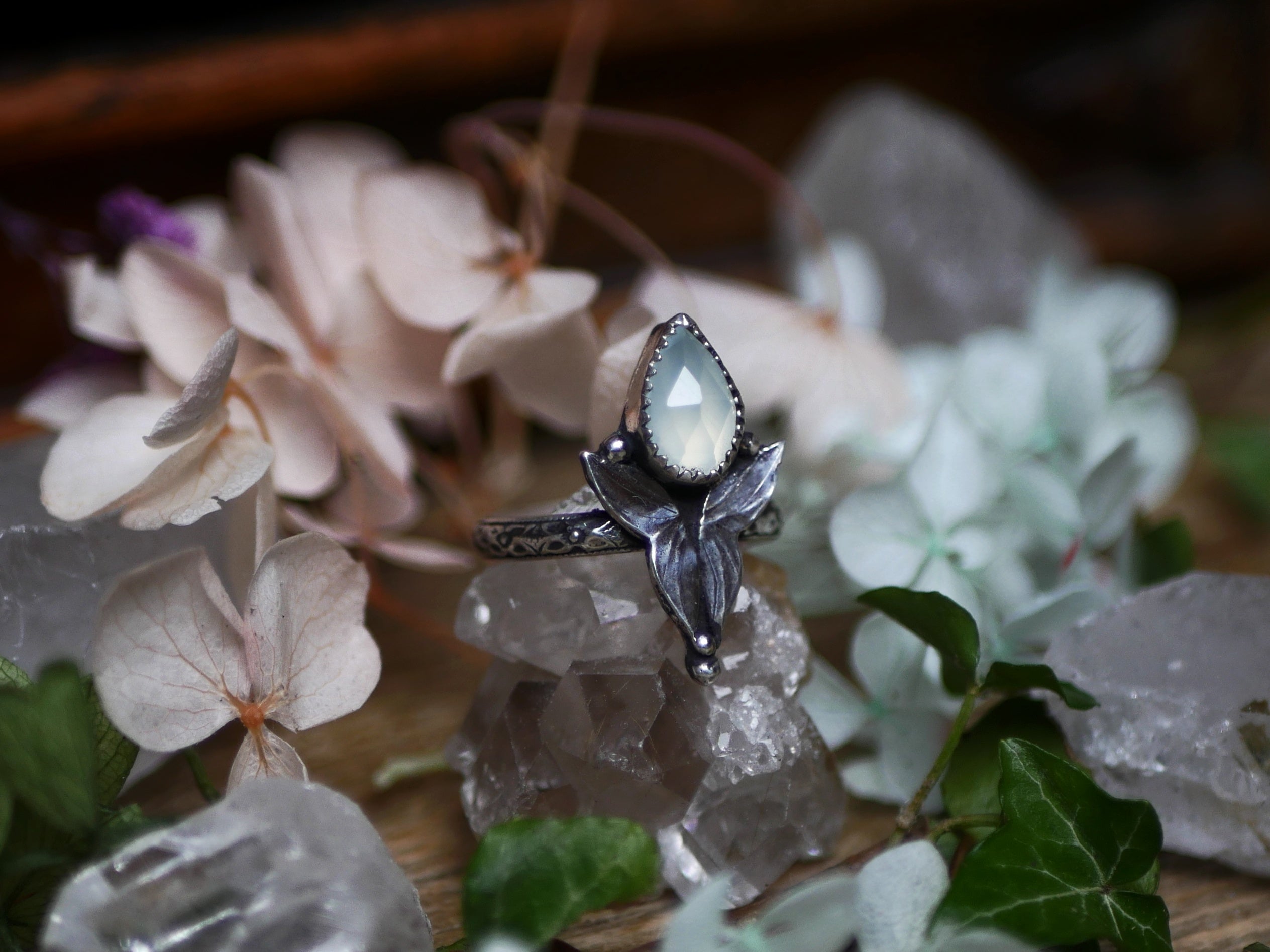 Bague réglable Métamorphoses - Calcédoine Aqua - Argent 925