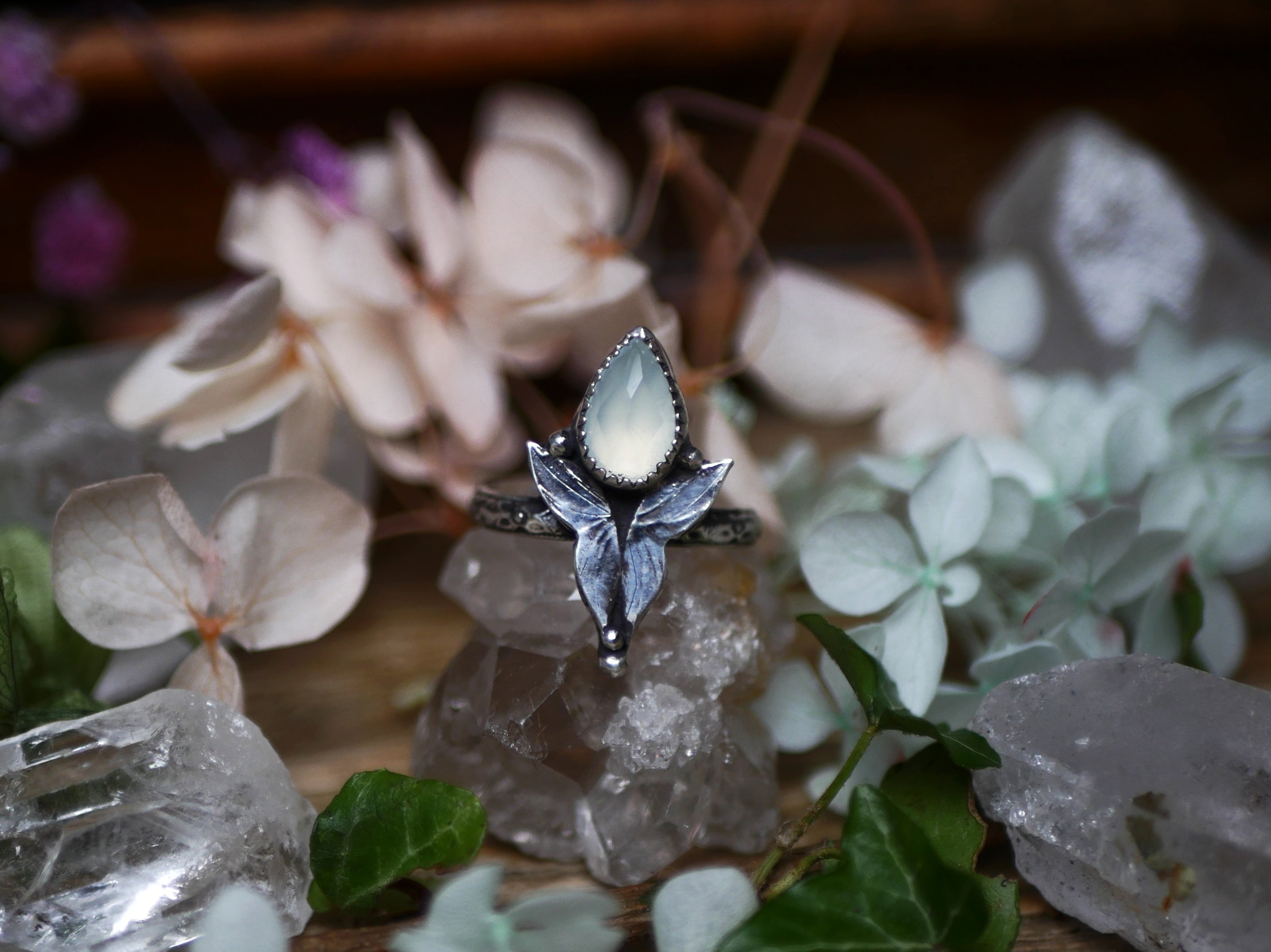 Bague réglable Métamorphoses - Calcédoine Aqua - Argent 925