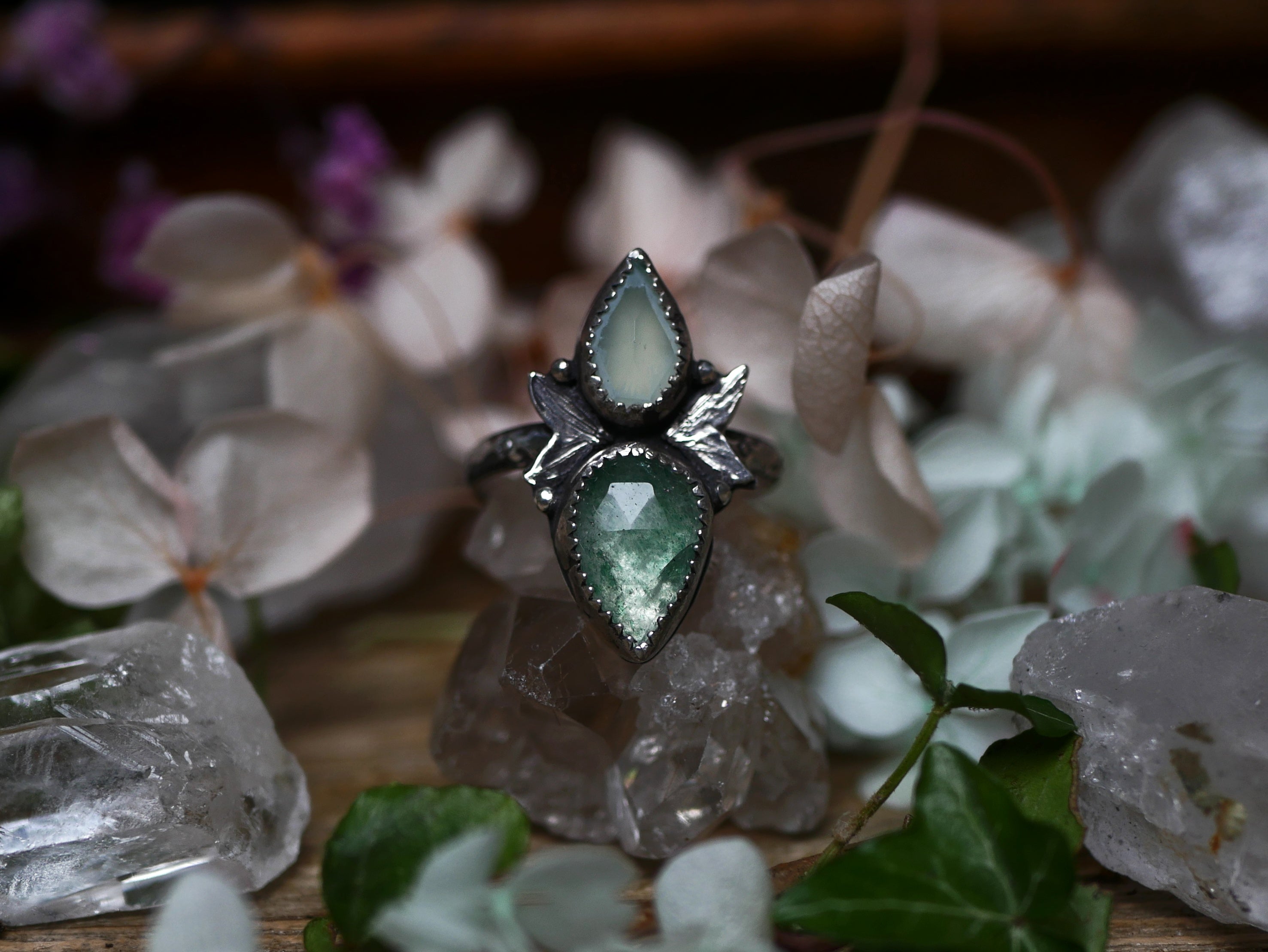 Bague réglable Métamorphoses - Calcédoine & Tanzurine - Argent 925