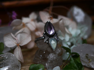 Bague réglable Métamorphoses - Calcédoine & Améthyste - Argent 925