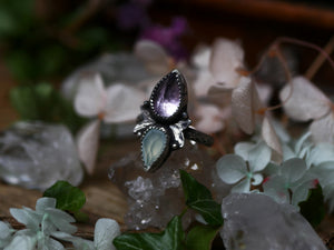 Bague réglable Métamorphoses - Calcédoine & Améthyste - Argent 925