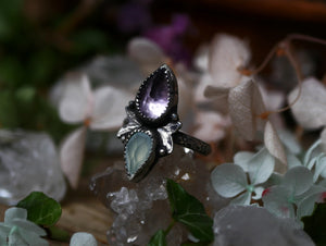 Bague réglable Métamorphoses - Calcédoine & Améthyste - Argent 925