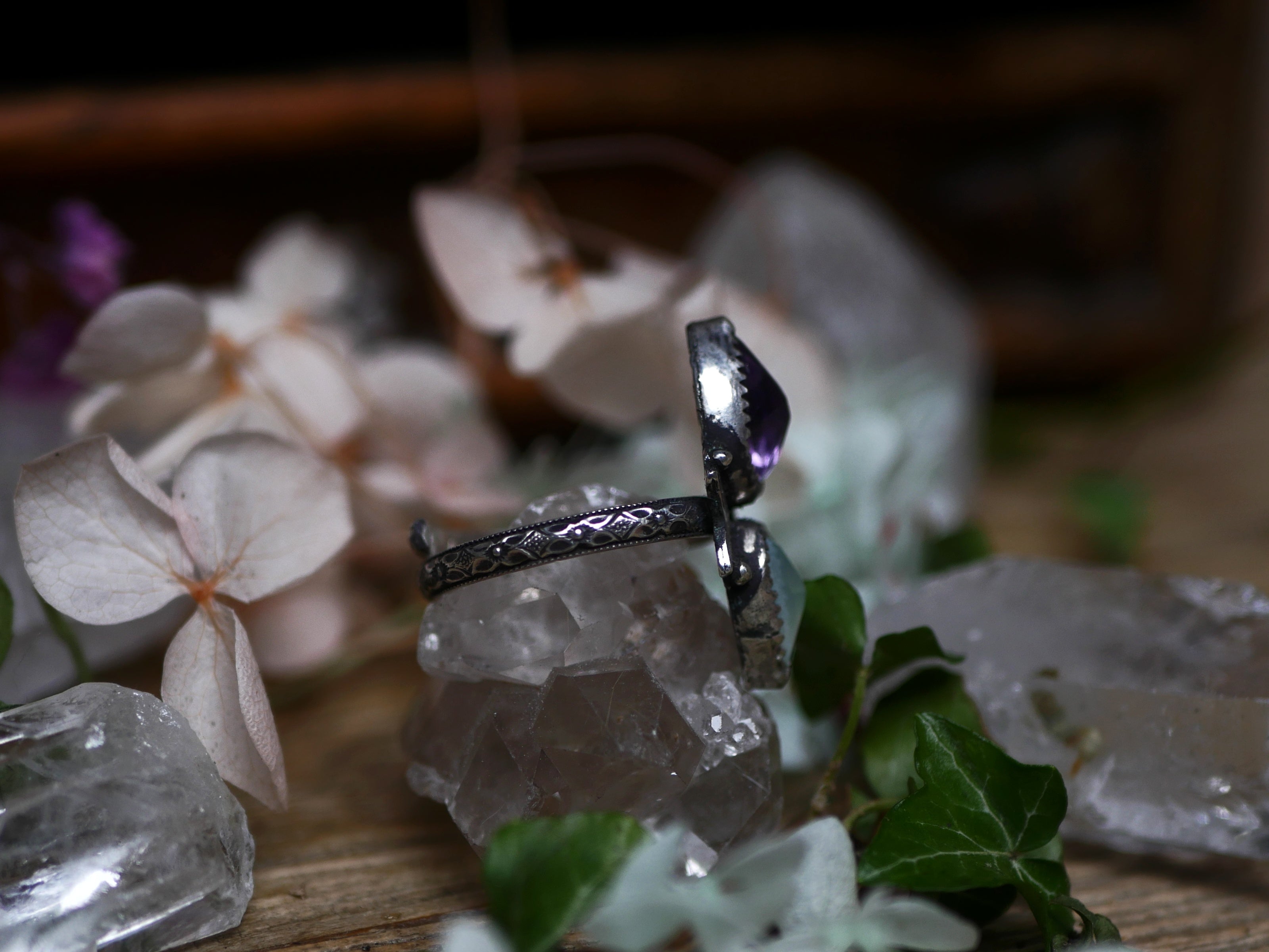 Bague réglable Métamorphoses - Calcédoine & Améthyste - Argent 925