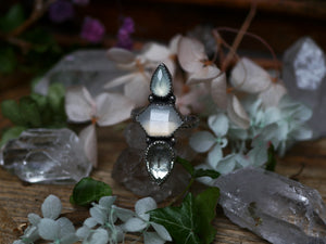 Bague réglable Métamorphoses - Prasiolite, Pierre de Lune & Calcédoine - Argent 925