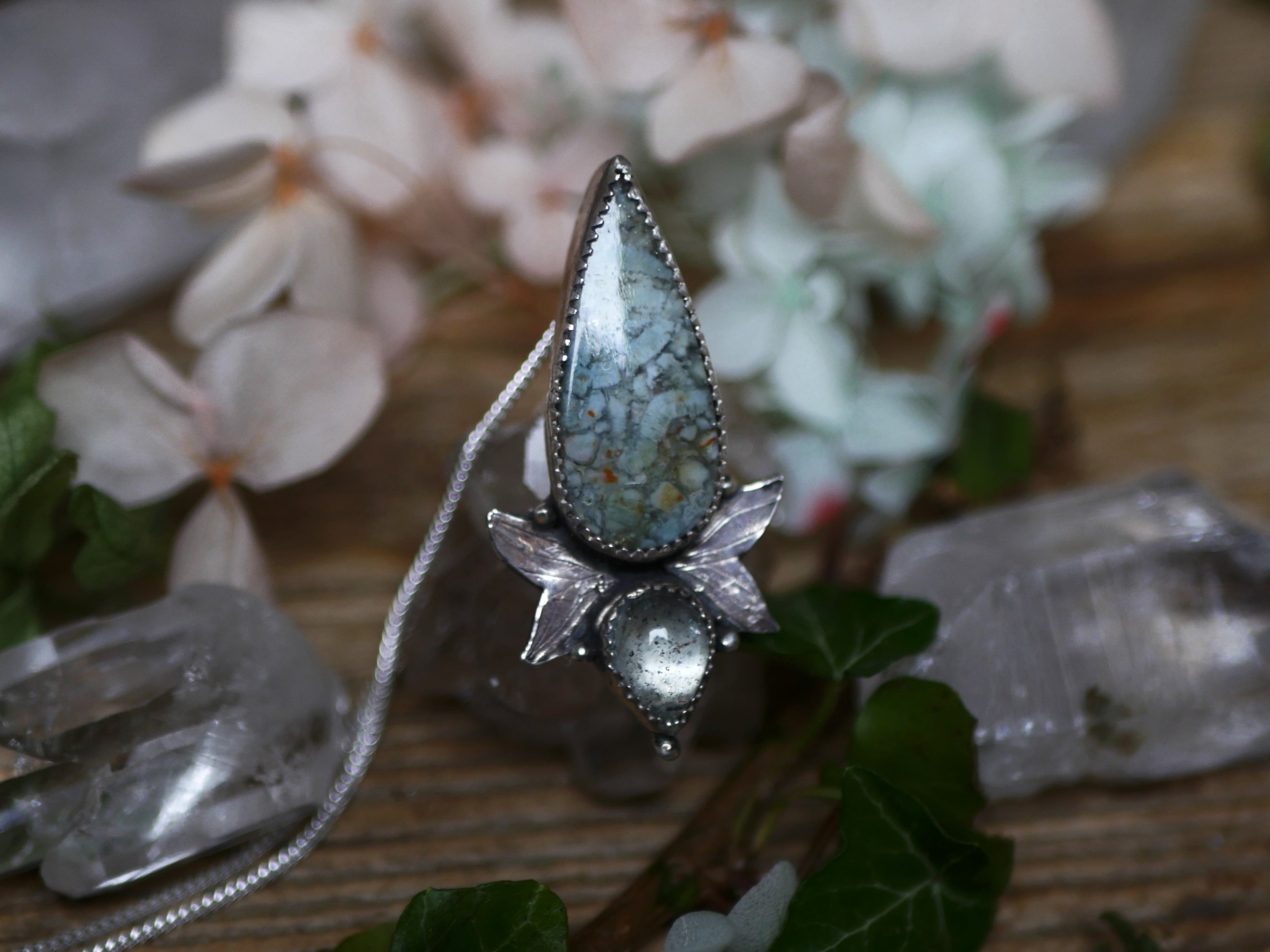 Collier Métamorphoses - Agate & Aigue marine mousse - Argent 925