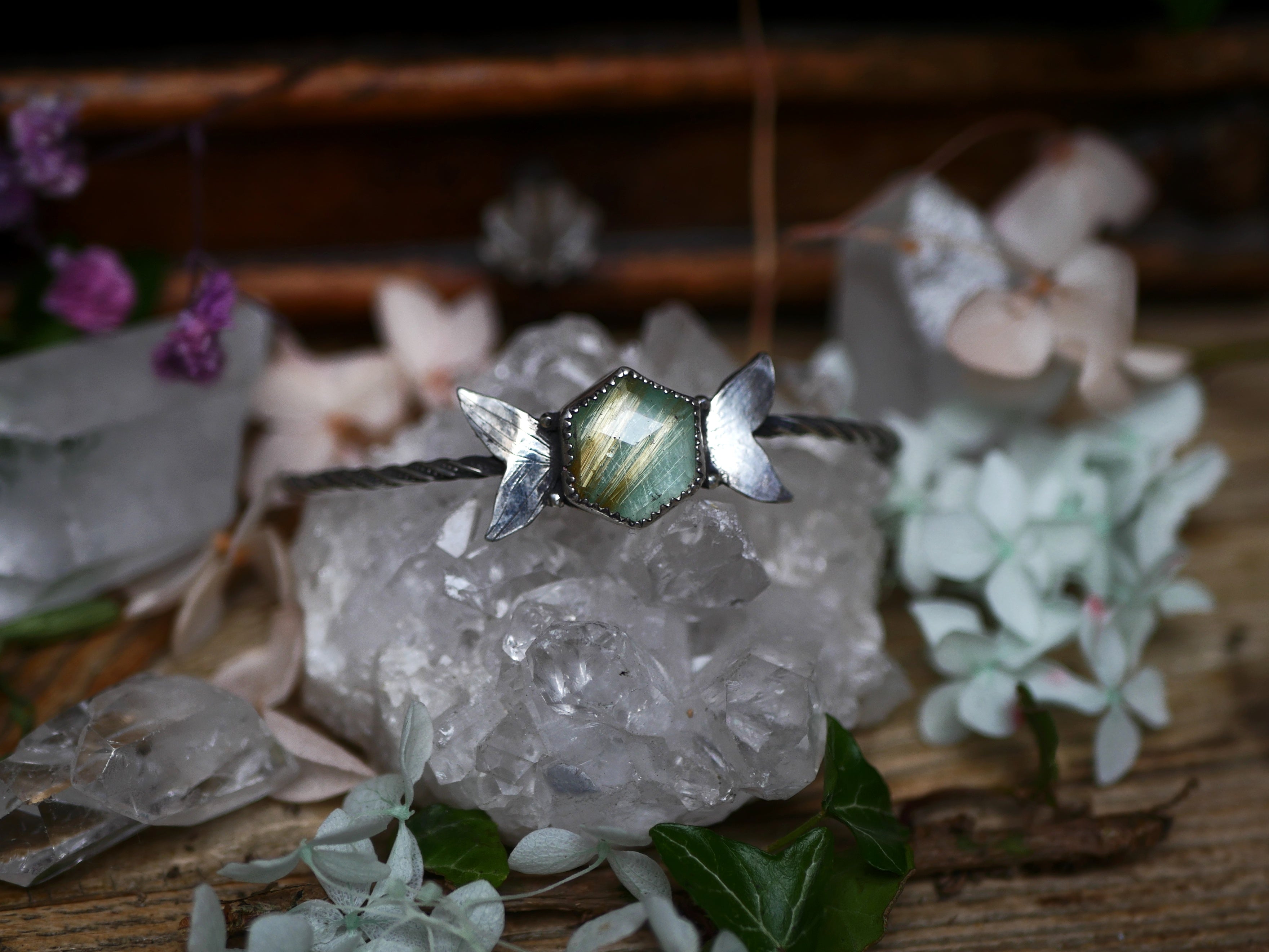 Jonc Métamorphoses - Quartz rutile & Amazonite - Argent 925
