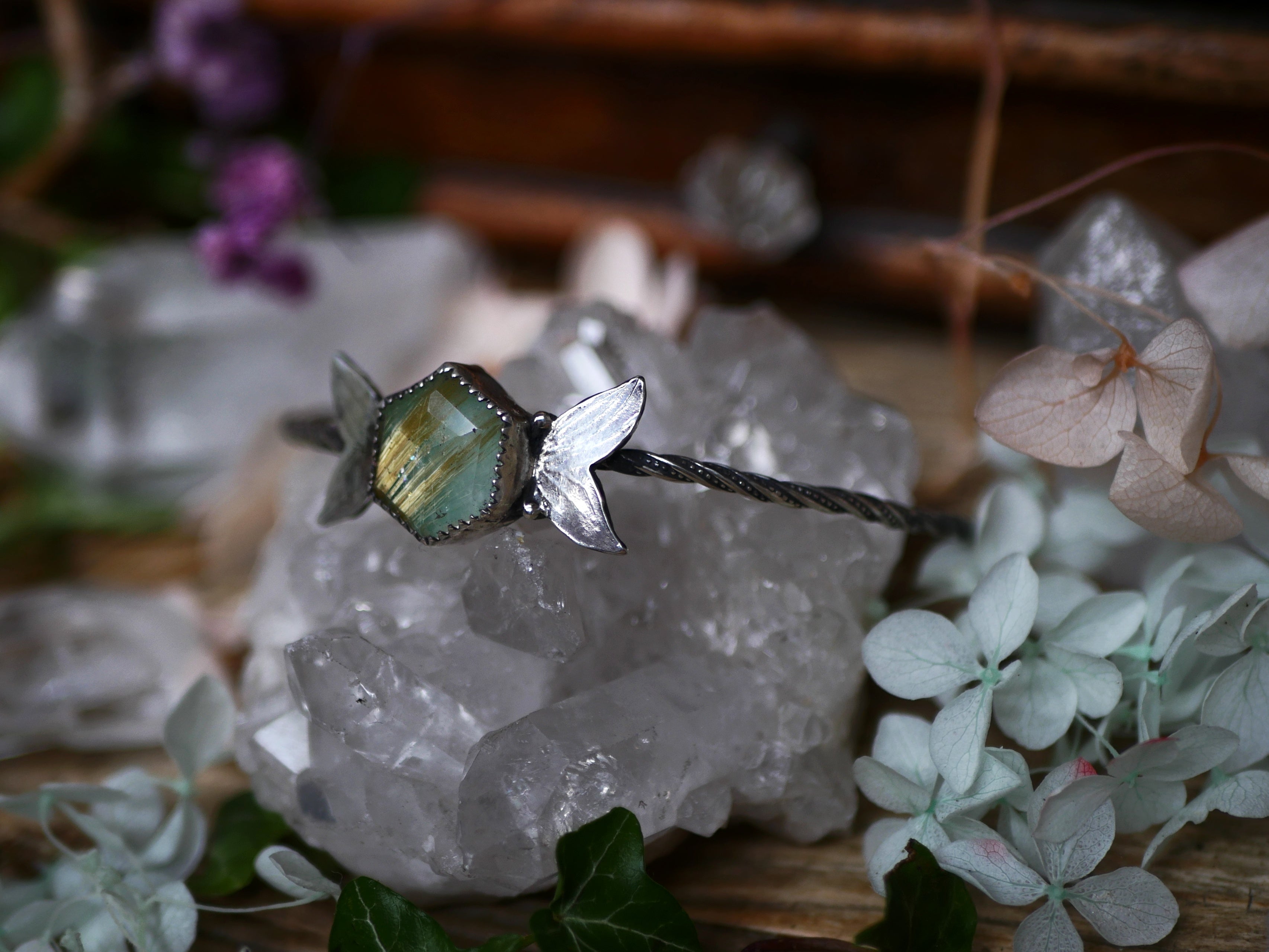 Jonc Métamorphoses - Quartz rutile & Amazonite - Argent 925