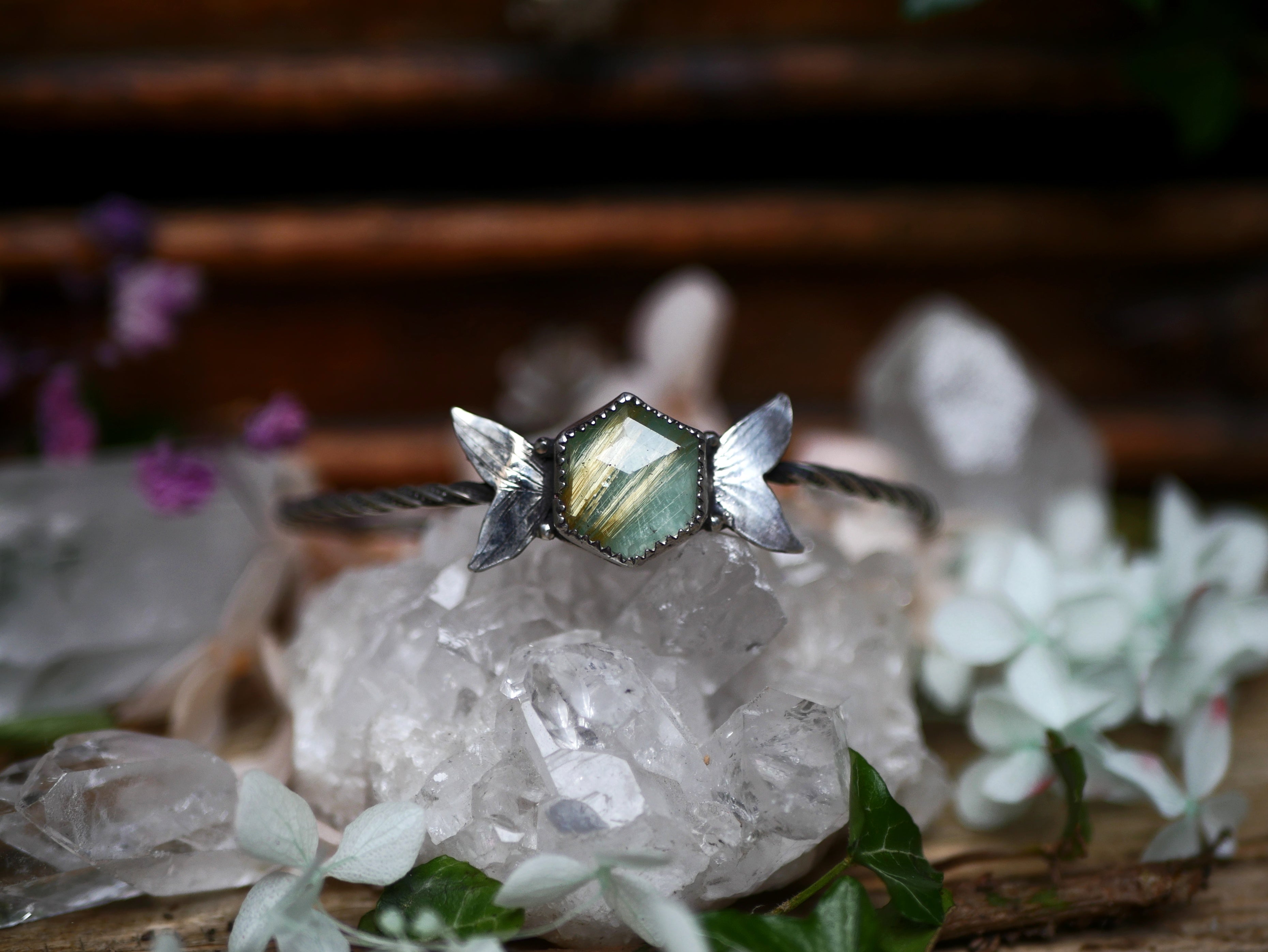 Jonc Métamorphoses - Quartz rutile & Amazonite - Argent 925