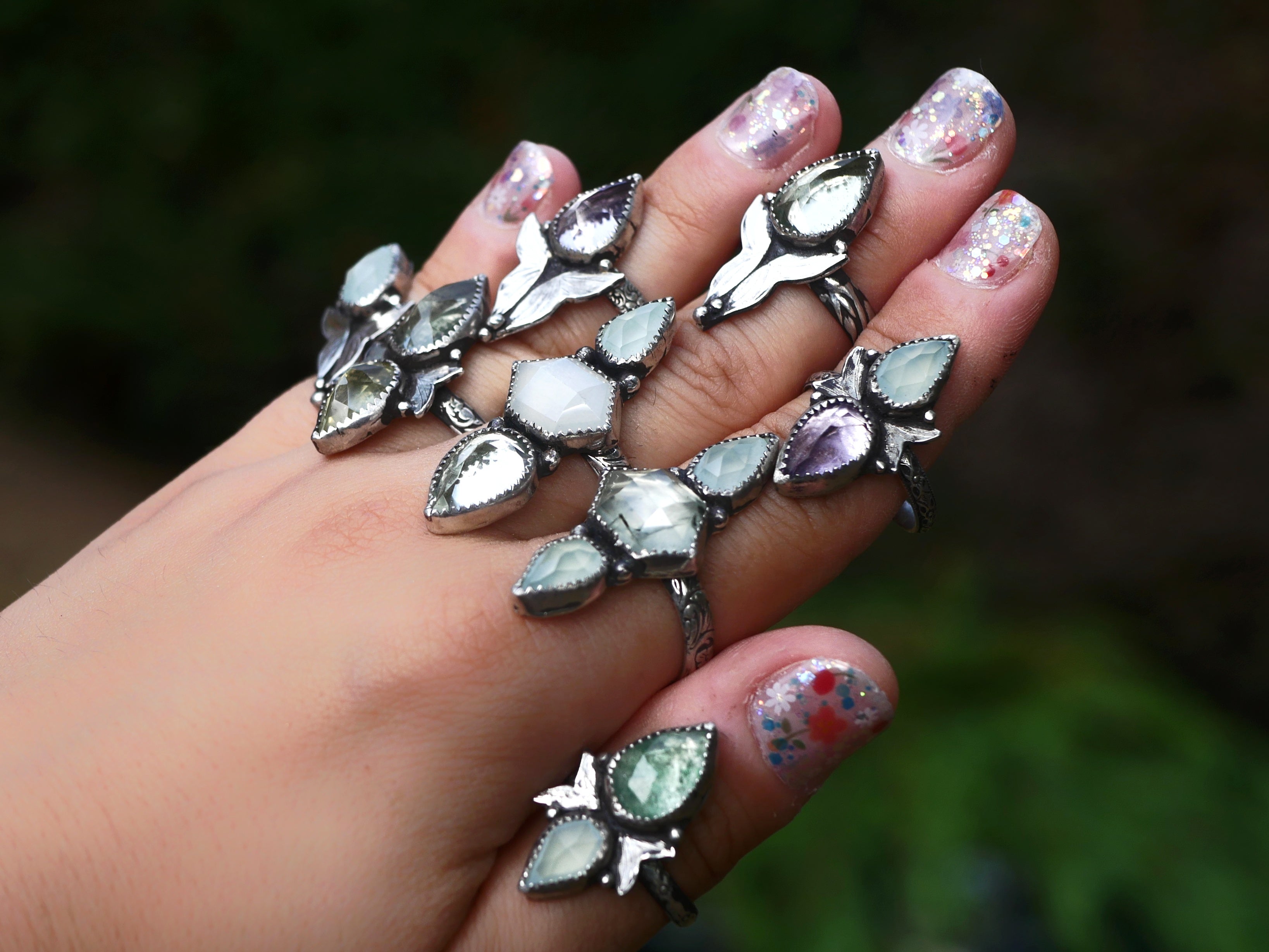 Bague réglable Métamorphoses - Calcédoine & Améthyste - Argent 925