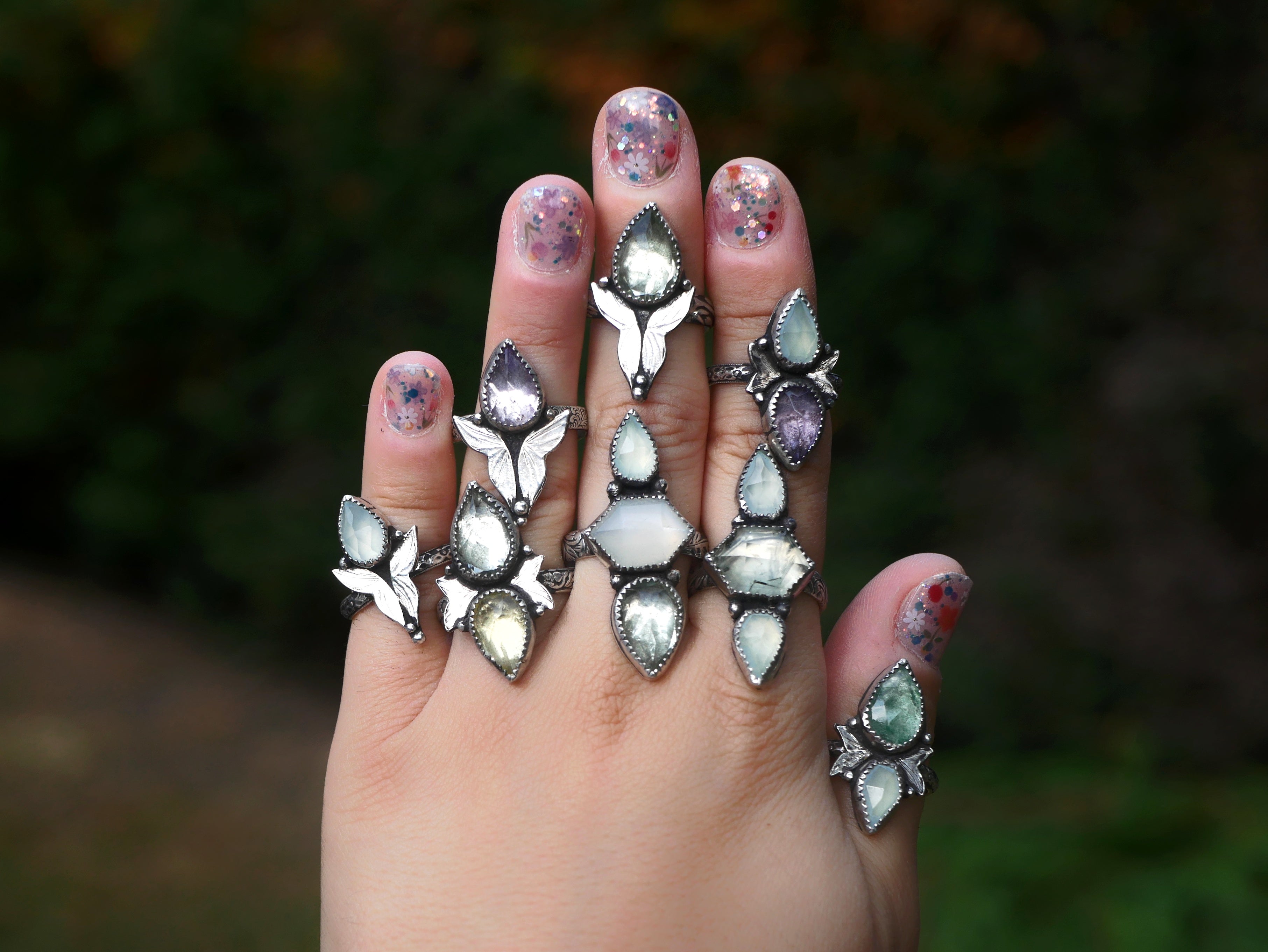 Bague réglable Métamorphoses - Calcédoine & Améthyste - Argent 925