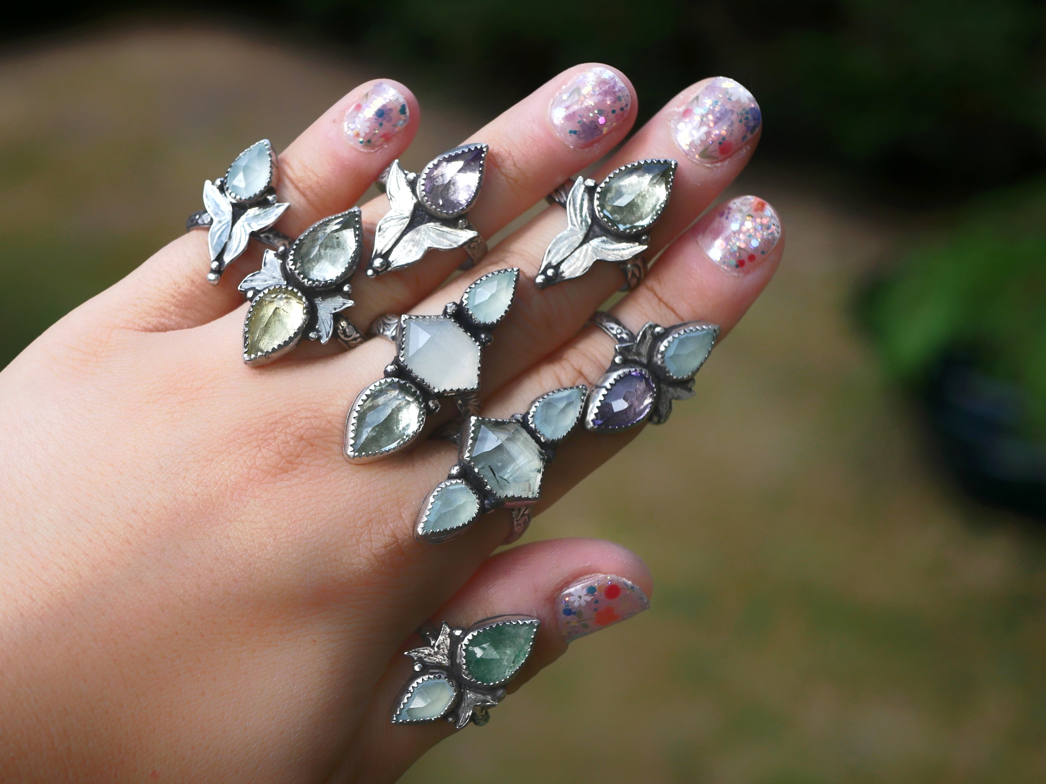 Bague réglable Métamorphoses - Calcédoine & Améthyste - Argent 925