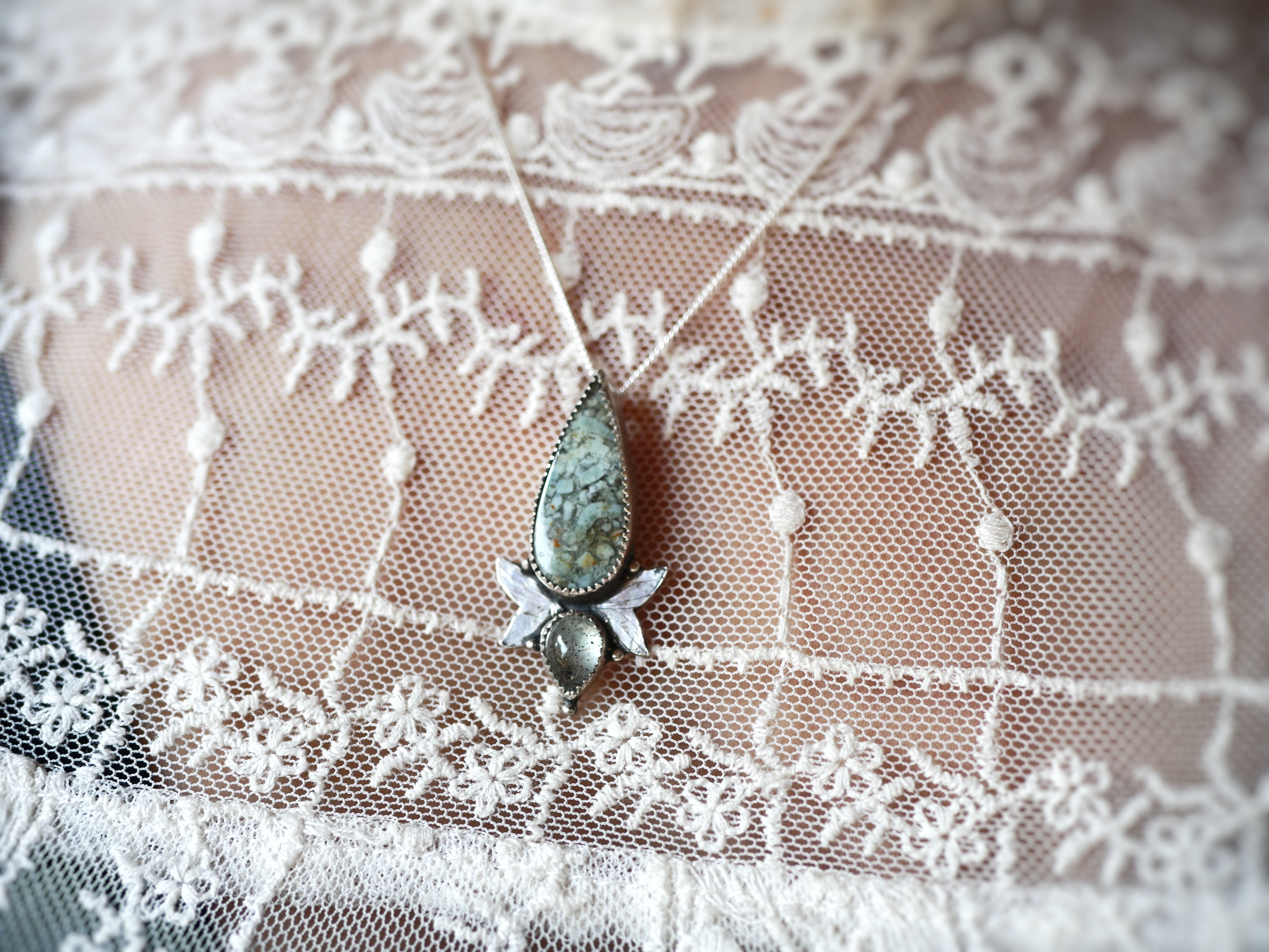 Collier Métamorphoses - Agate & Aigue marine mousse - Argent 925