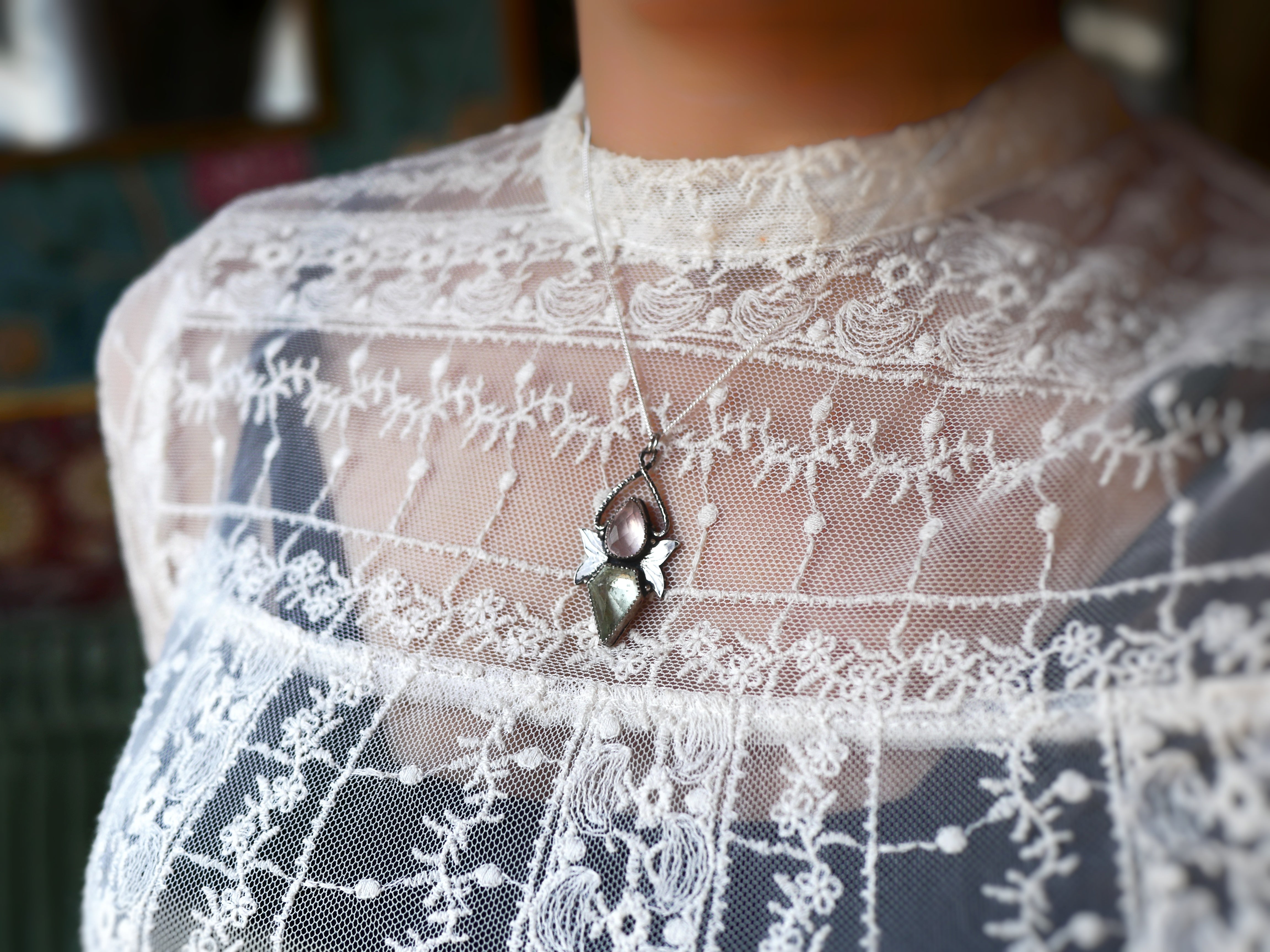 Collier Métamorphoses - Quartz rose & Fluorine - Argent 925